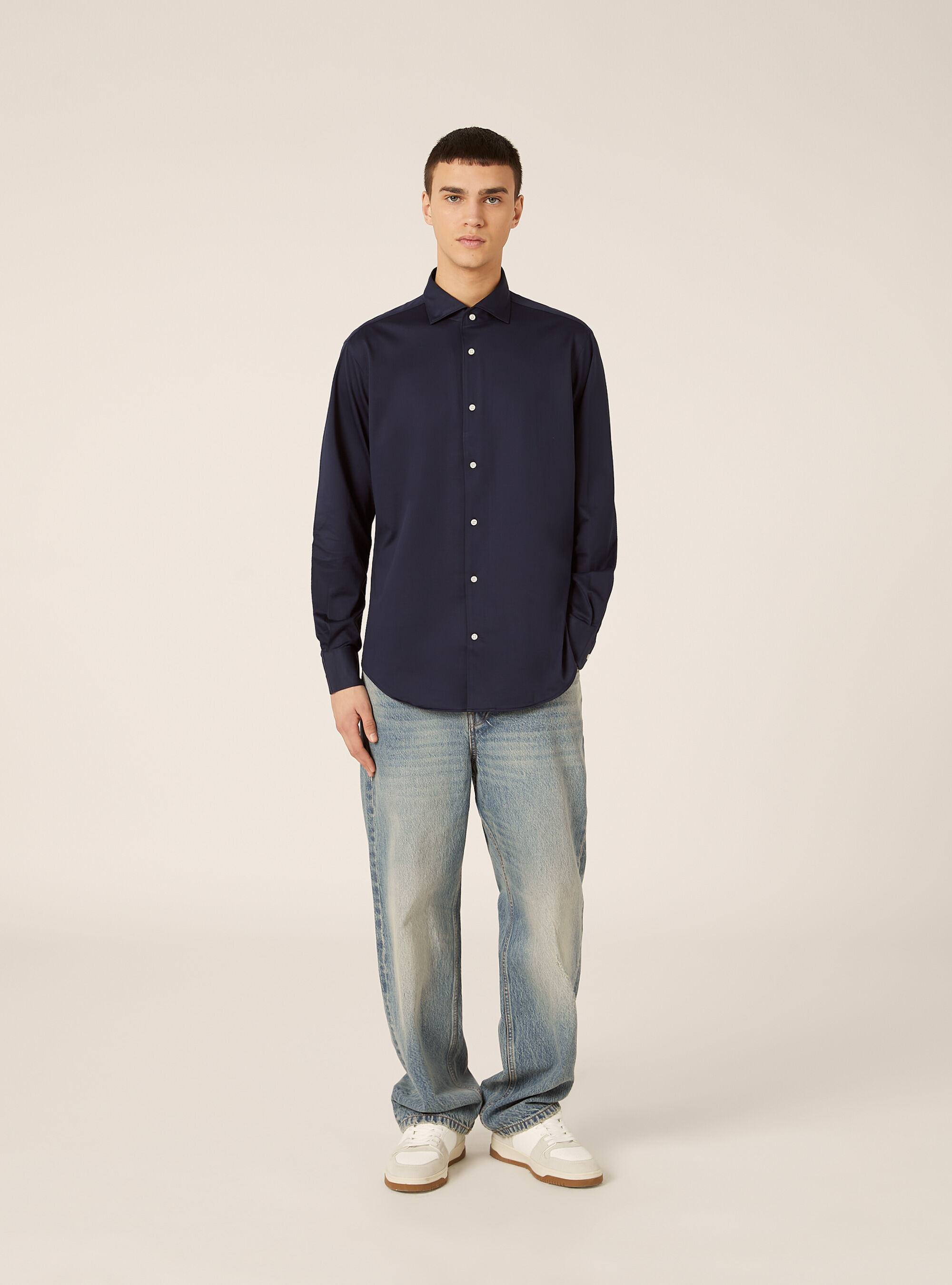 Camicia in jersey in misto cotone, NA1 NAVY DARK