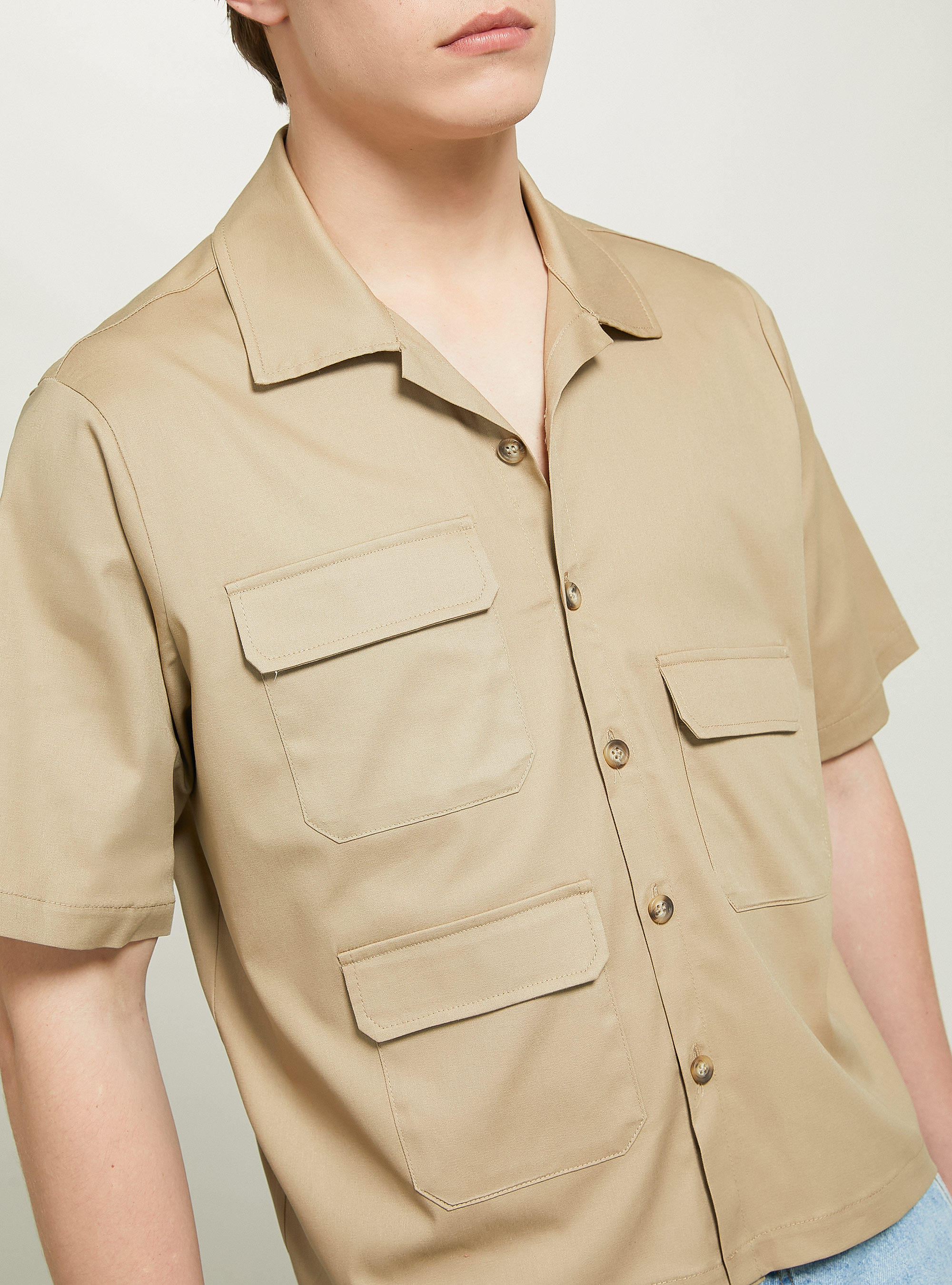 Cotton shirt with large pockets, BG2 BEIGE MEDIUM
