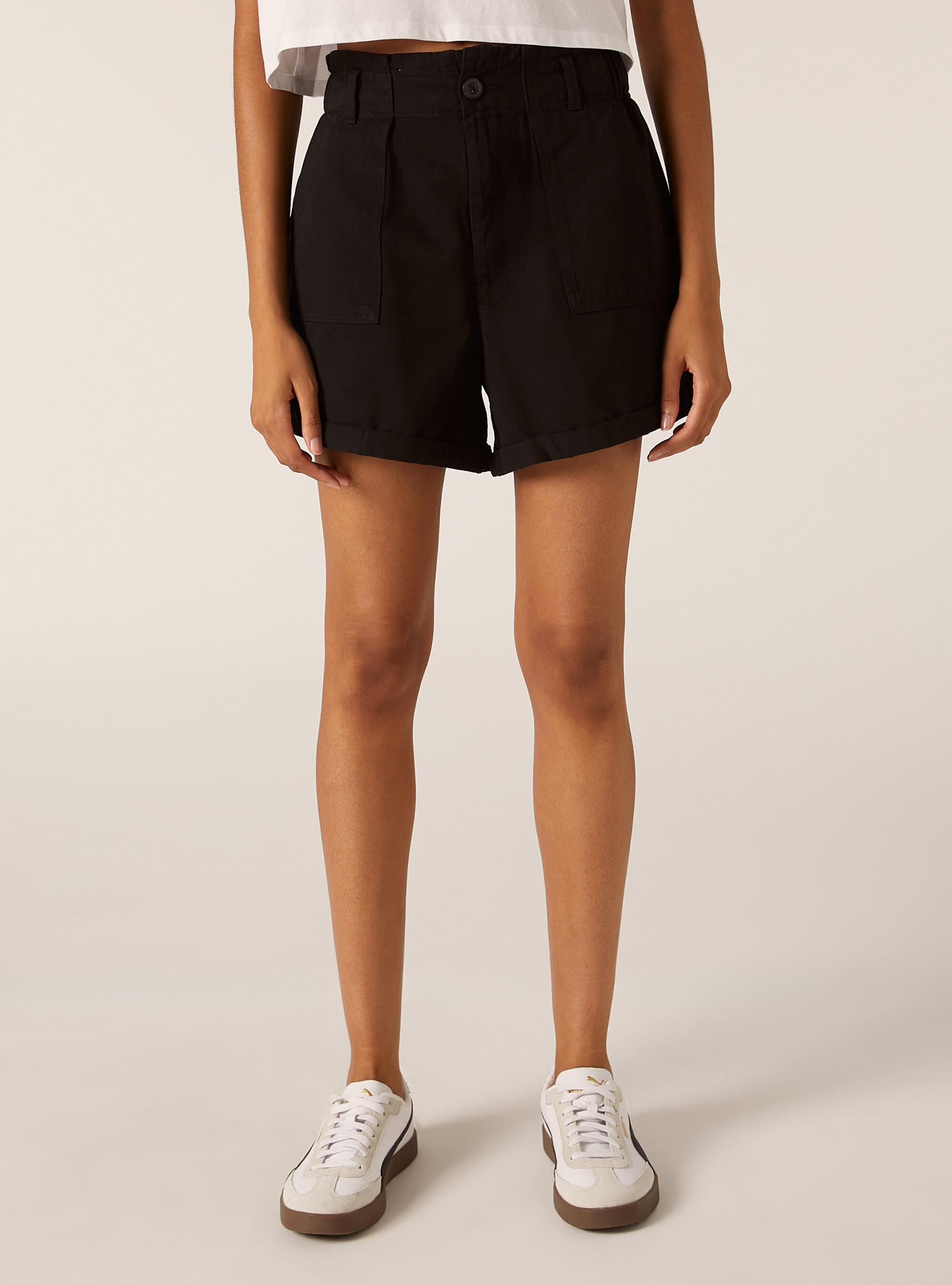 Shorts with pockets and candyfloss waist, BK1 BLACK