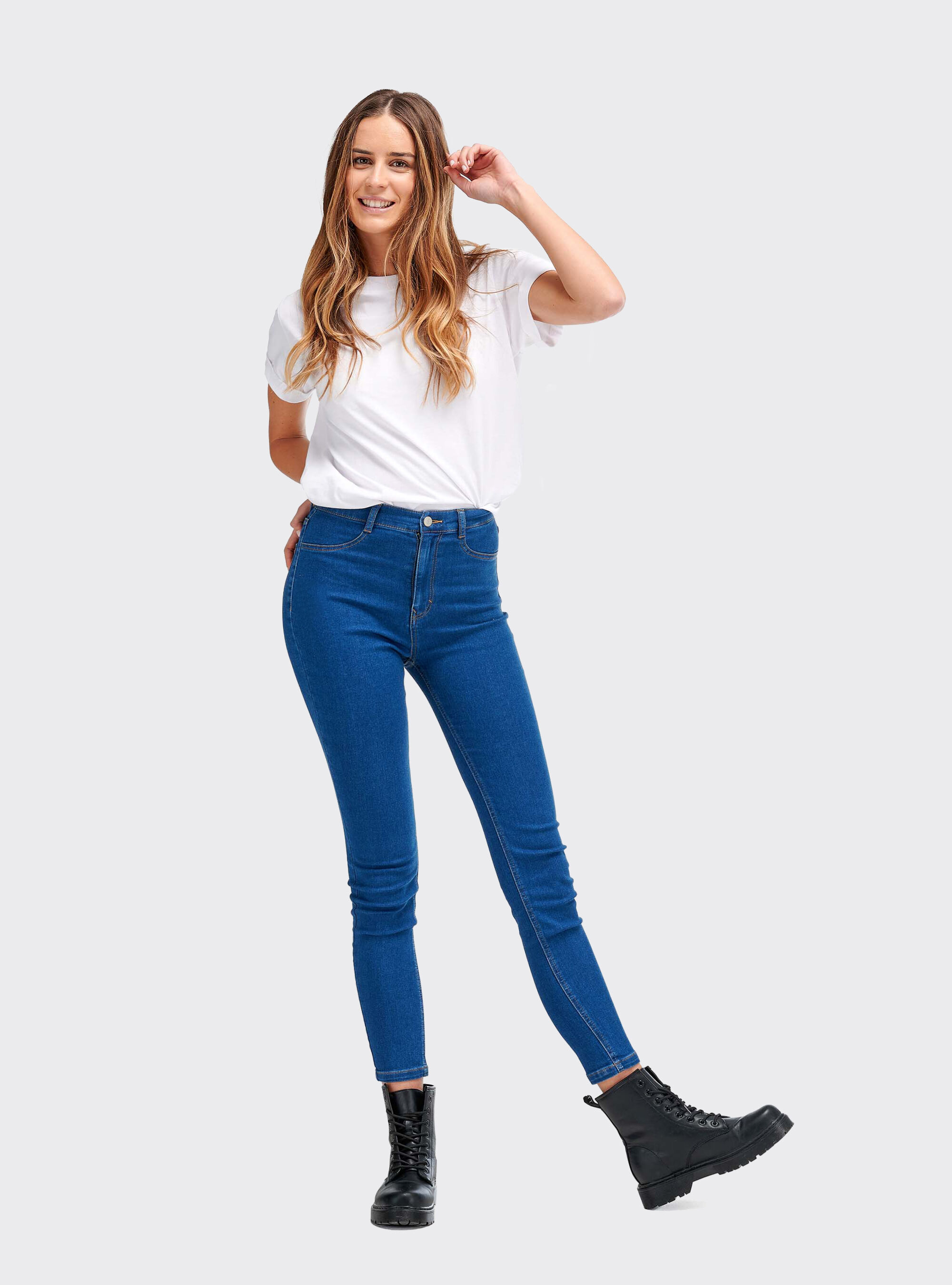 Jean skinny raccourci taille haute, C284 AZZURRE