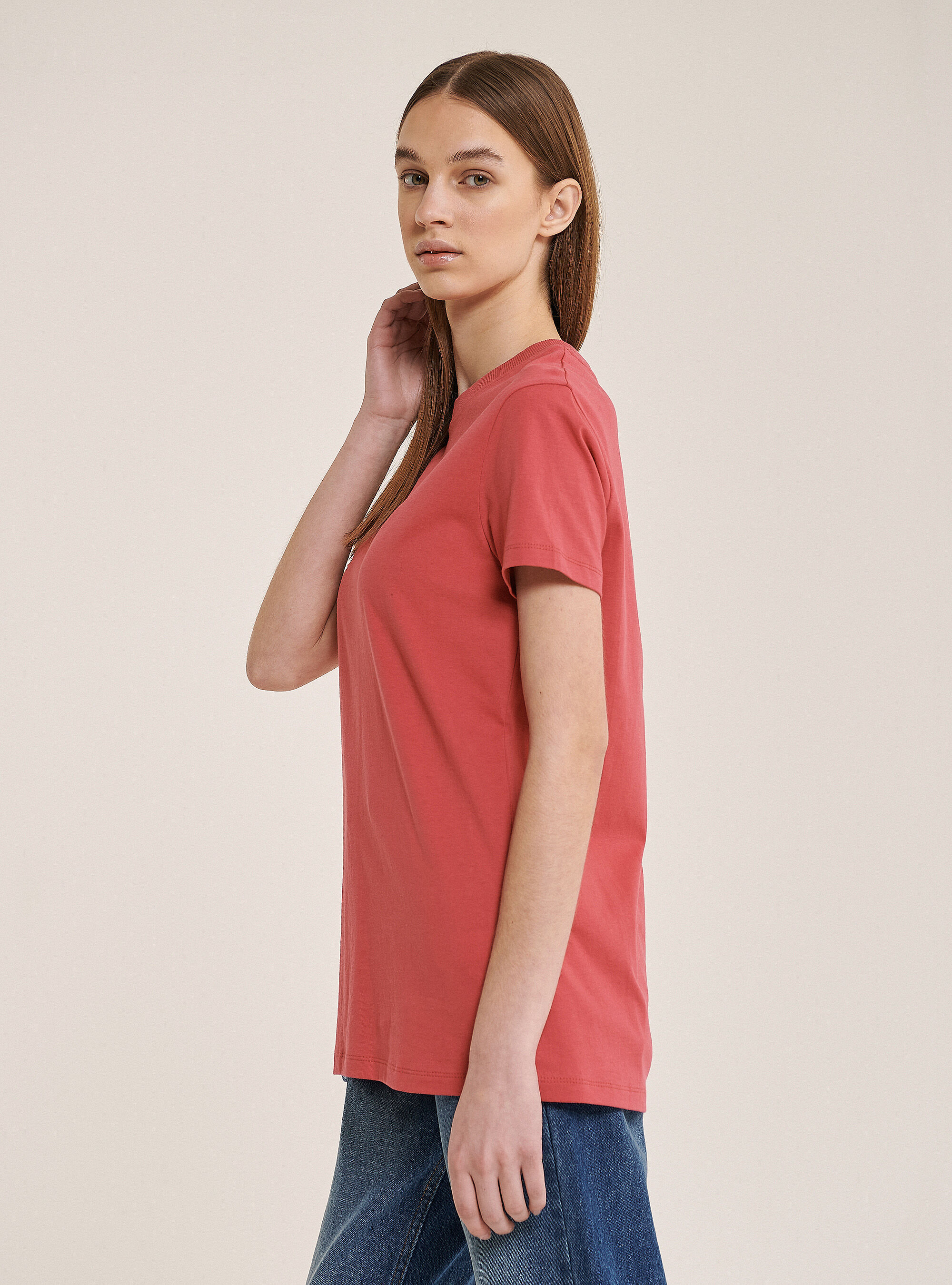 T-shirt en coton peign&eacute; uni essentiel, C4463 PINK