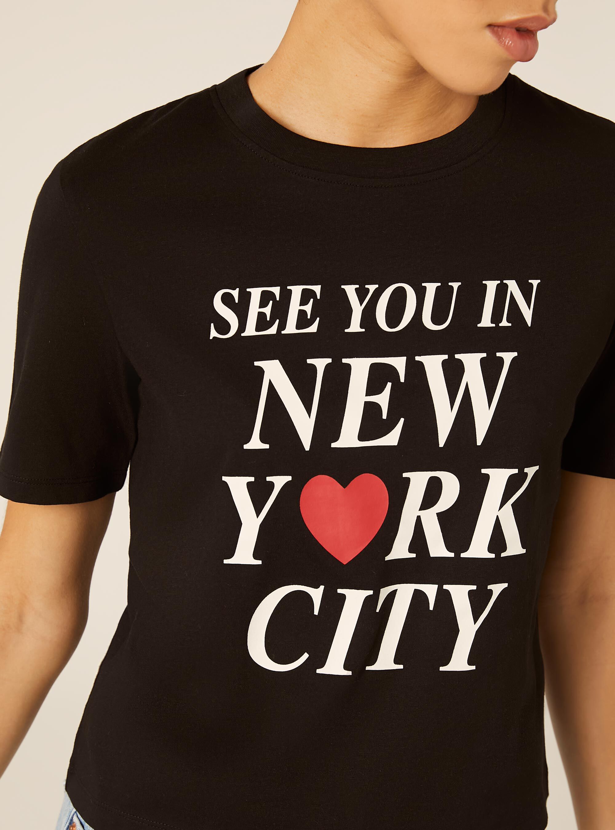 T-shirt regular con stampa i love ny, BK1 BLACK