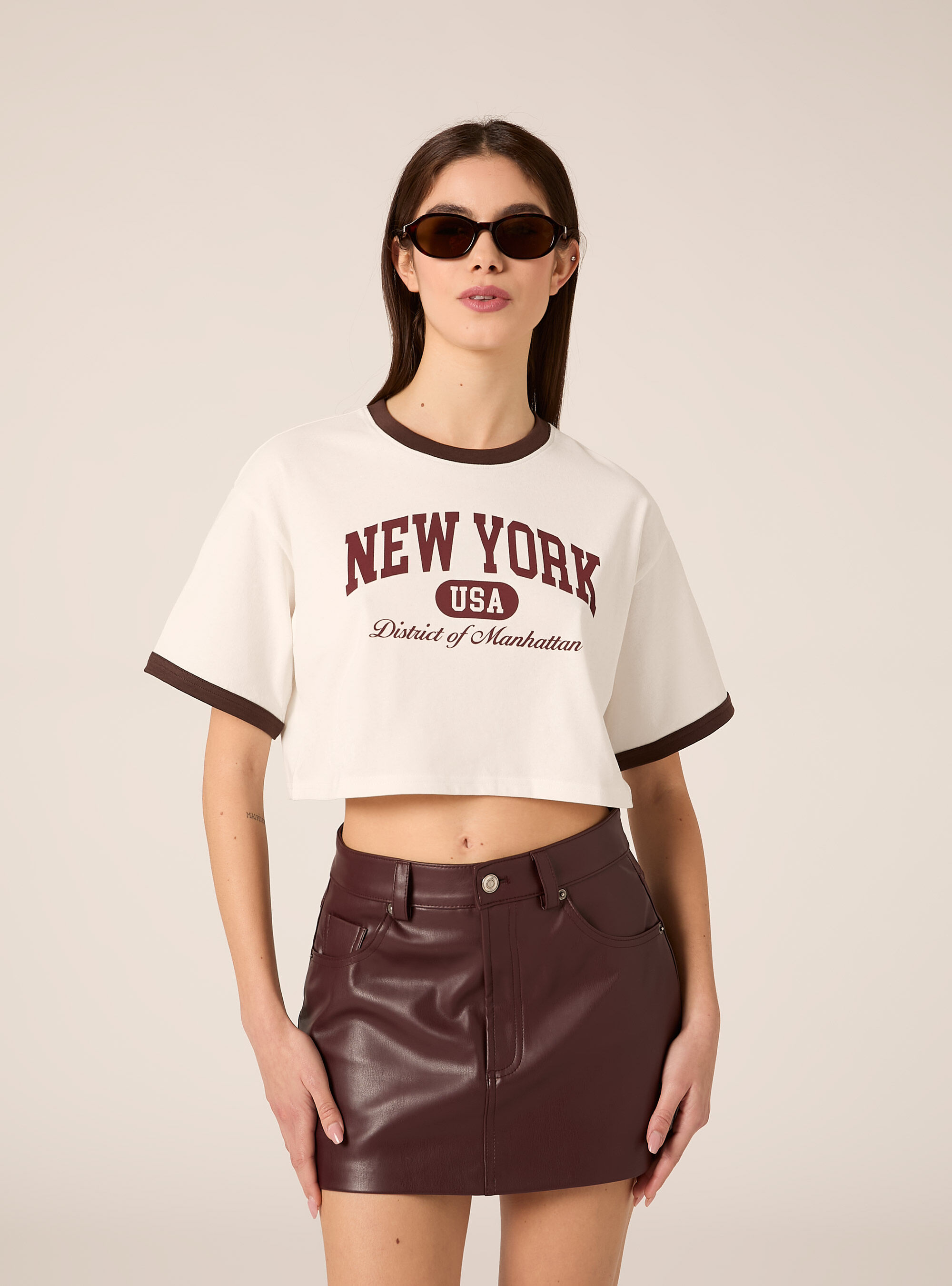 Kropp-T-Shirt mit Aufdruck, WH1 OFF WHITE