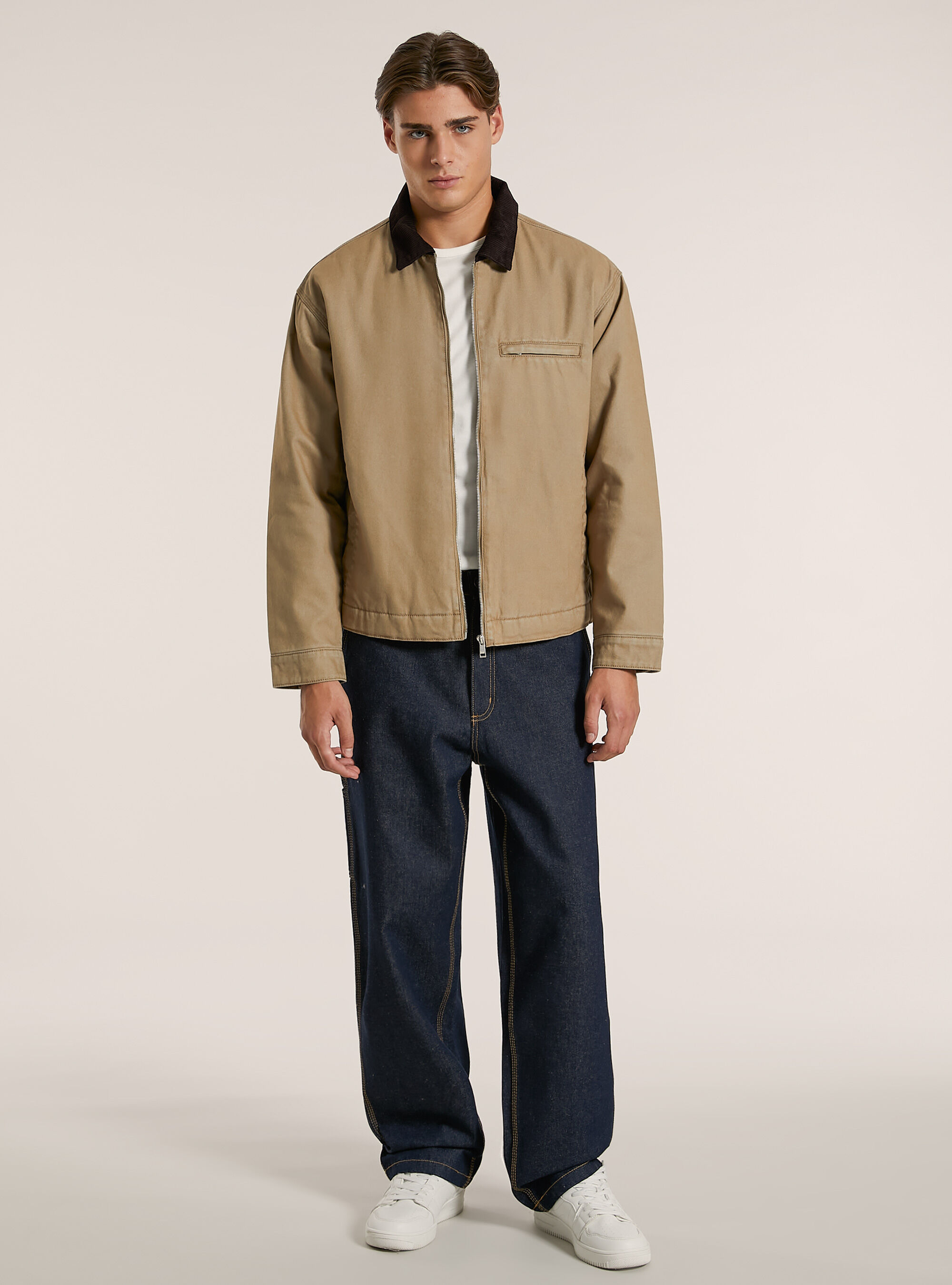 Padded jacket with combination collar, CM2 CAMEL MEDIUM