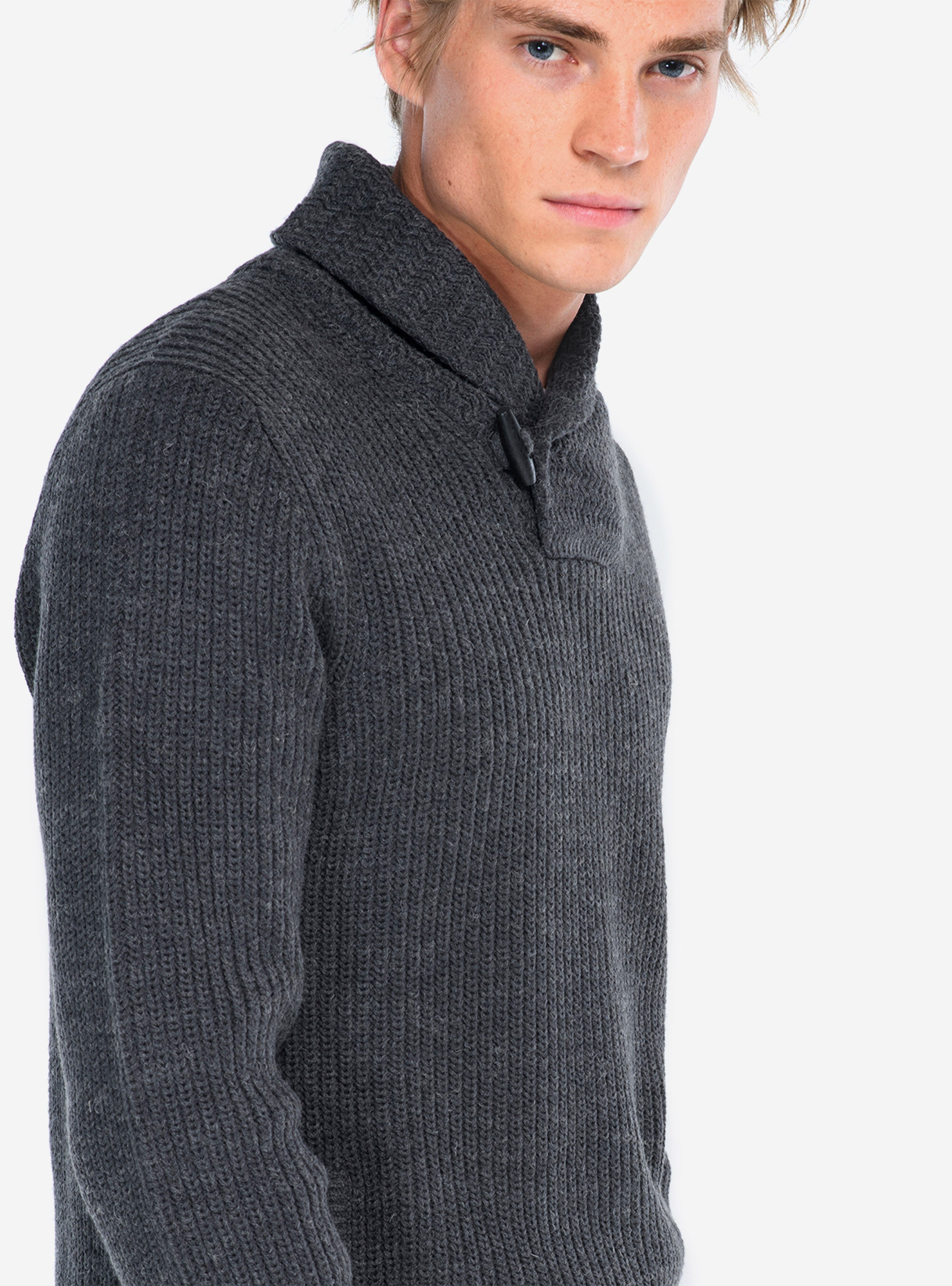 PULLOVER WITH SHAWL COLLAR, GREY MELANGE