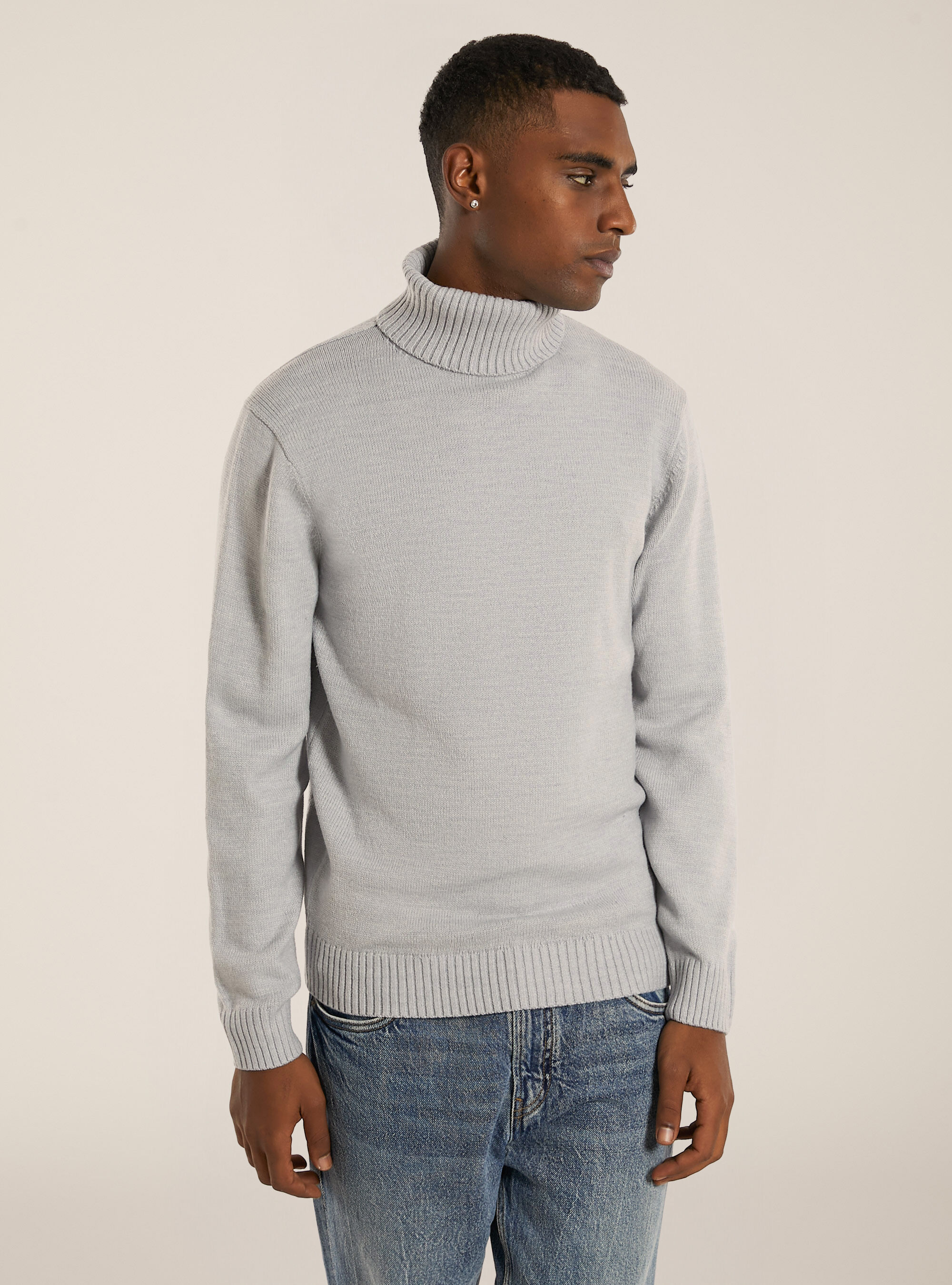High-neck pullover, MGY3 GREY MEL LIGHT