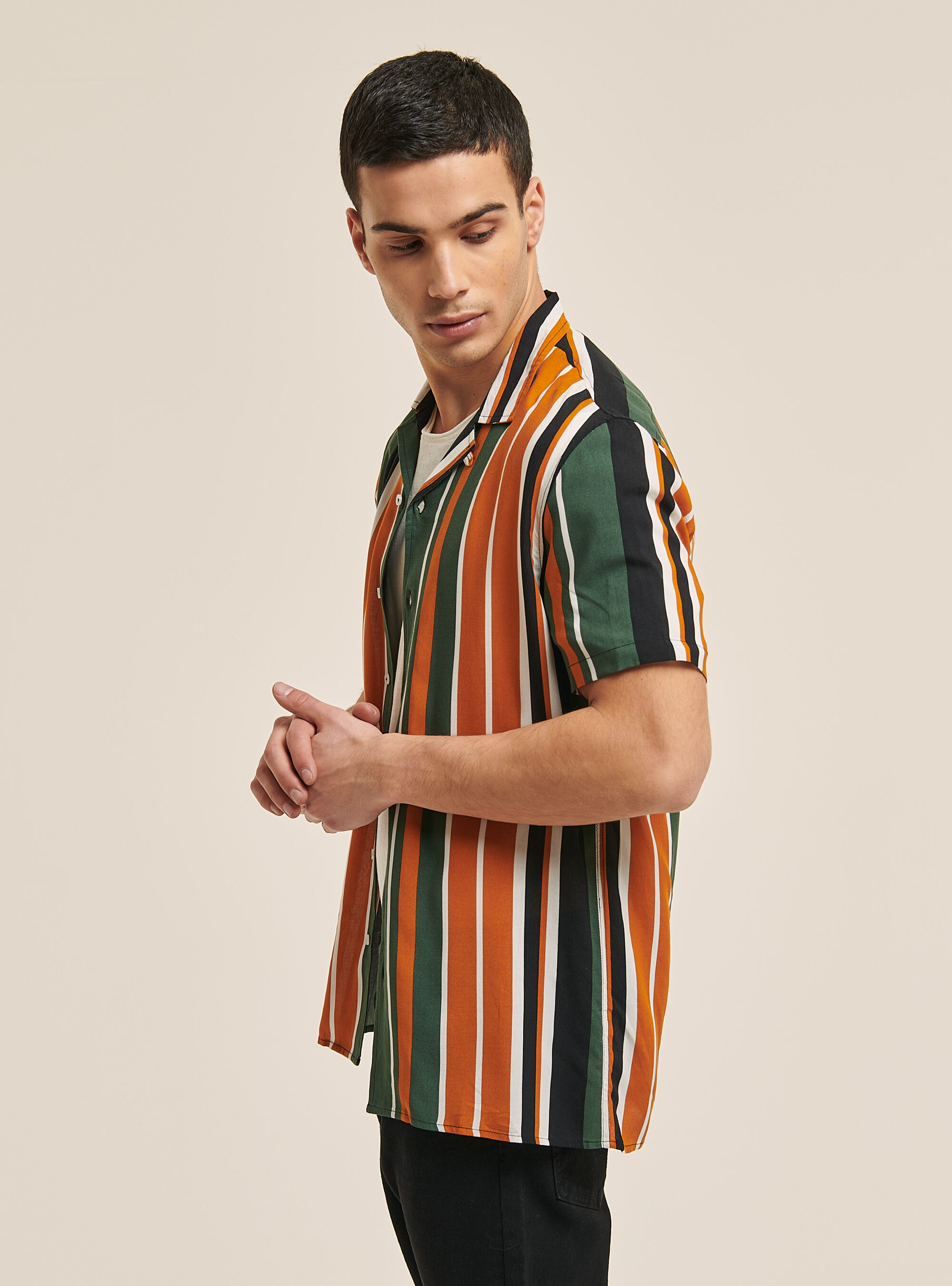 Striped shirt with bowling collar, MULTICOLOR