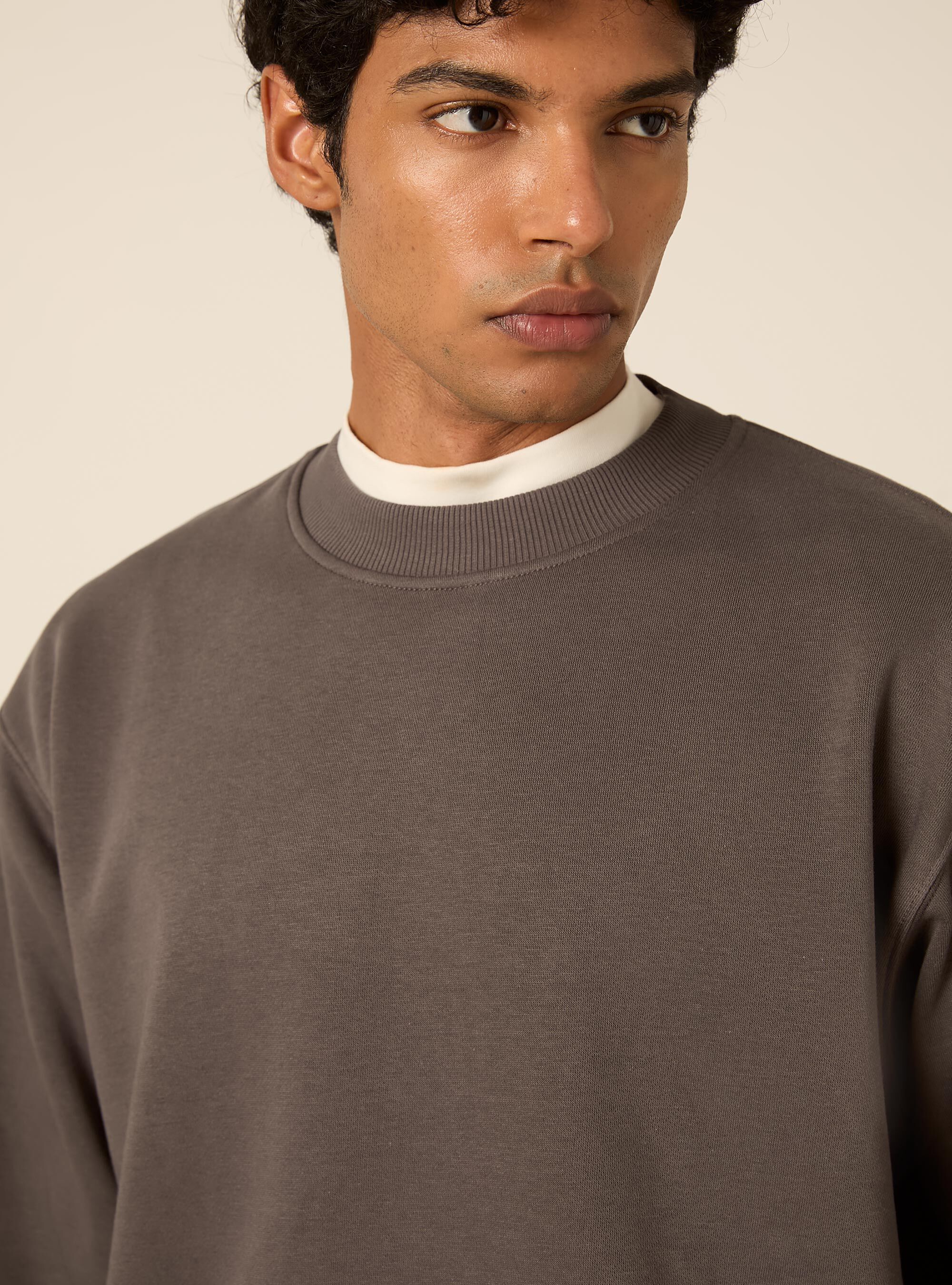 Sweat col rond basique coupe boxy, GY1 GREY DARK