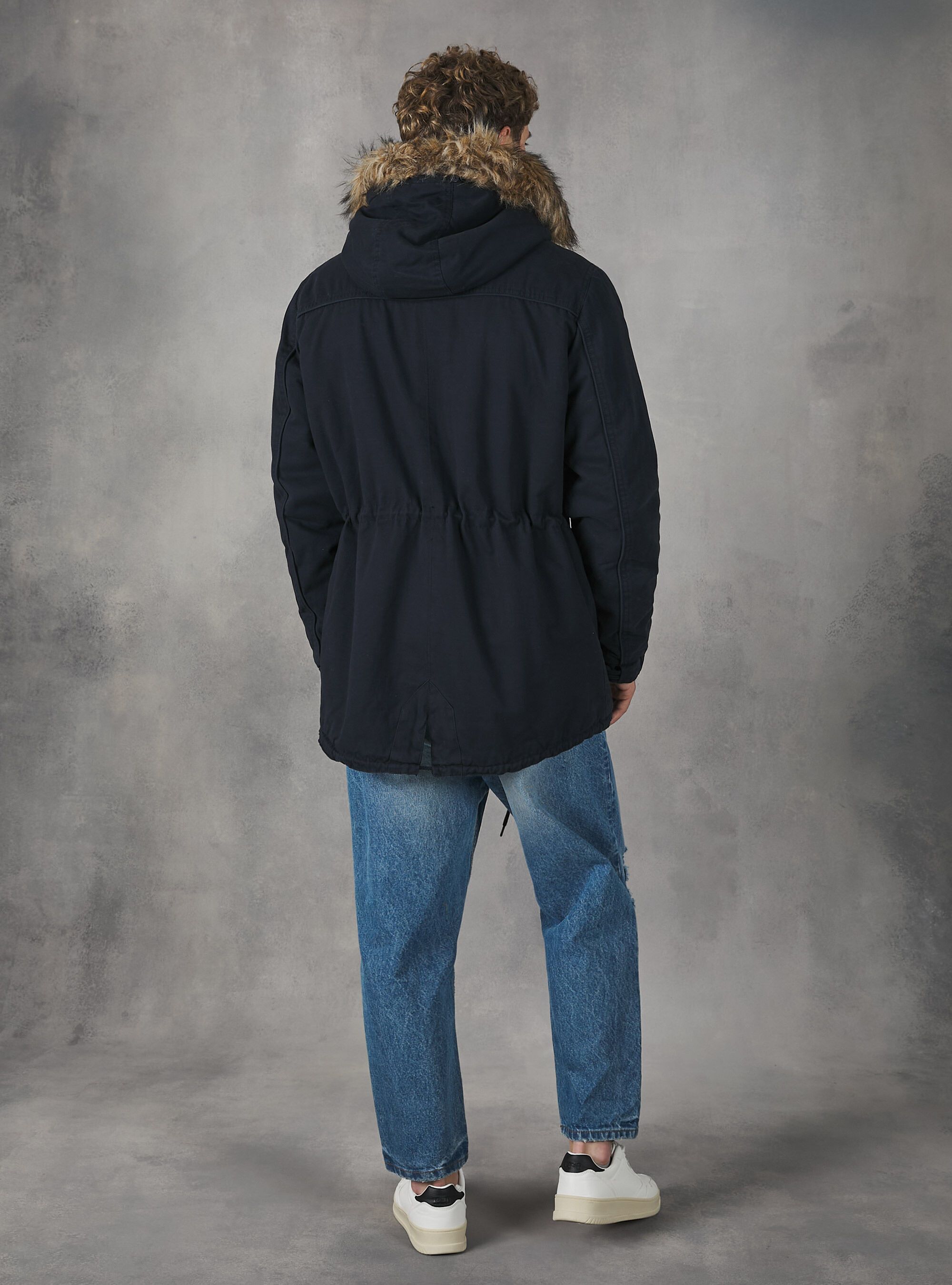 PARKA JACKET WITH FAKE LAMBSKIN, BLUE