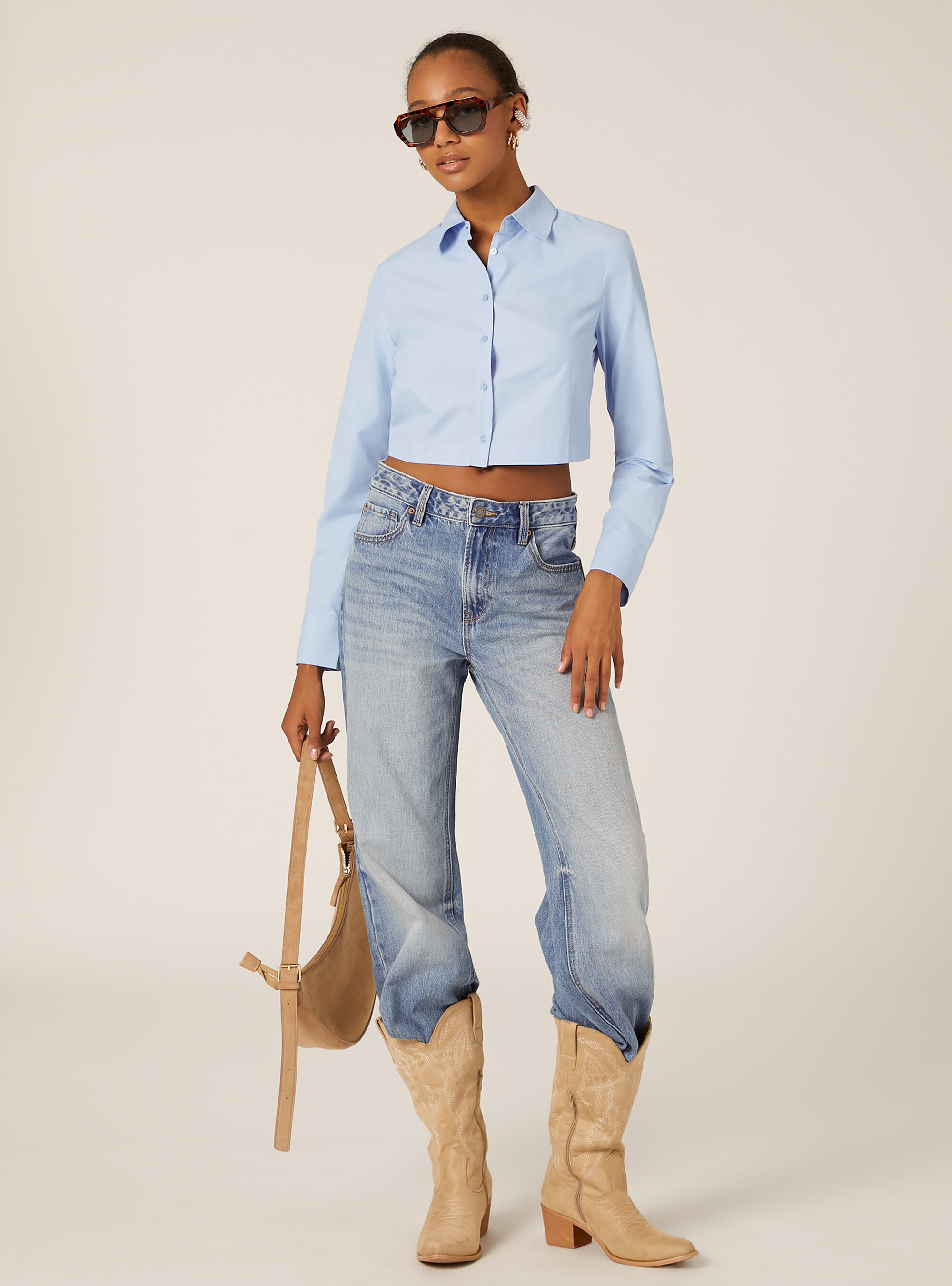 Cropped poplin shirt