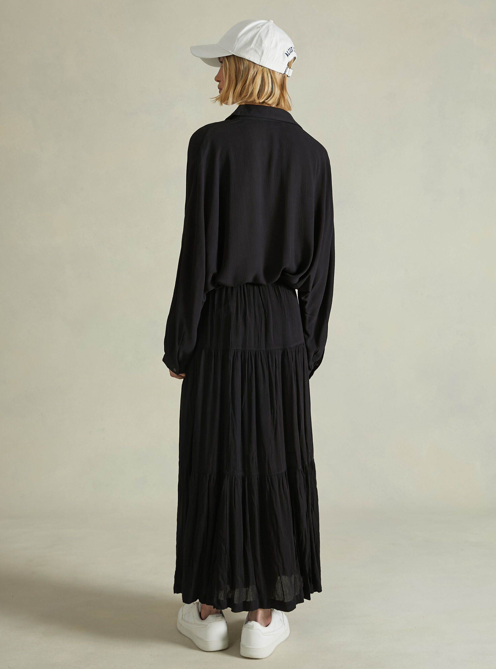 Solid color crepe shirt, BK1 BLACK