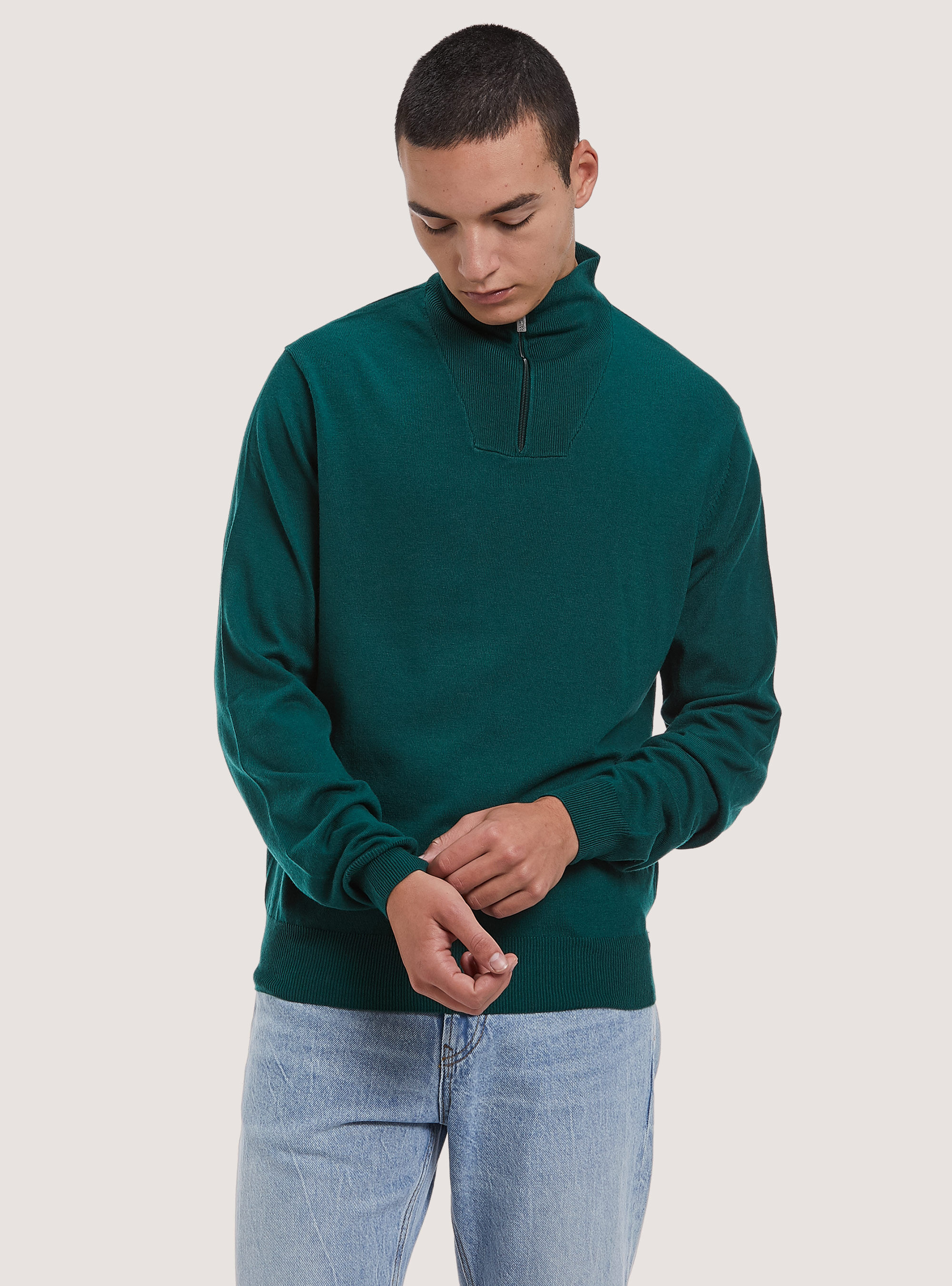 Pull demi-cou en laine m&eacute;rinos avec fermeture &eacute;clair, GN2 GREEN MEDIUM