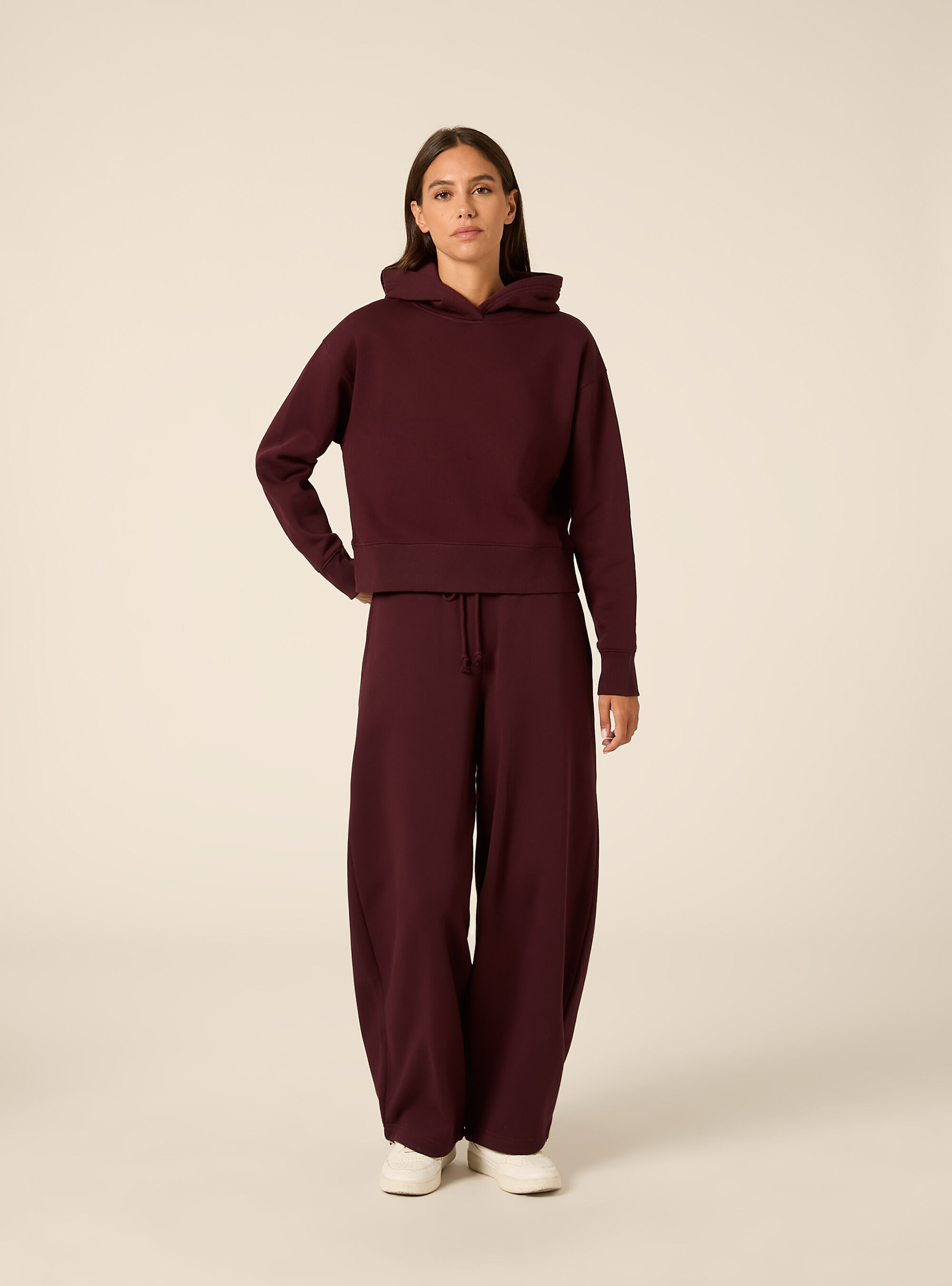 Felpa boxy con cappuccio, BO1 BORDEAUX DARK