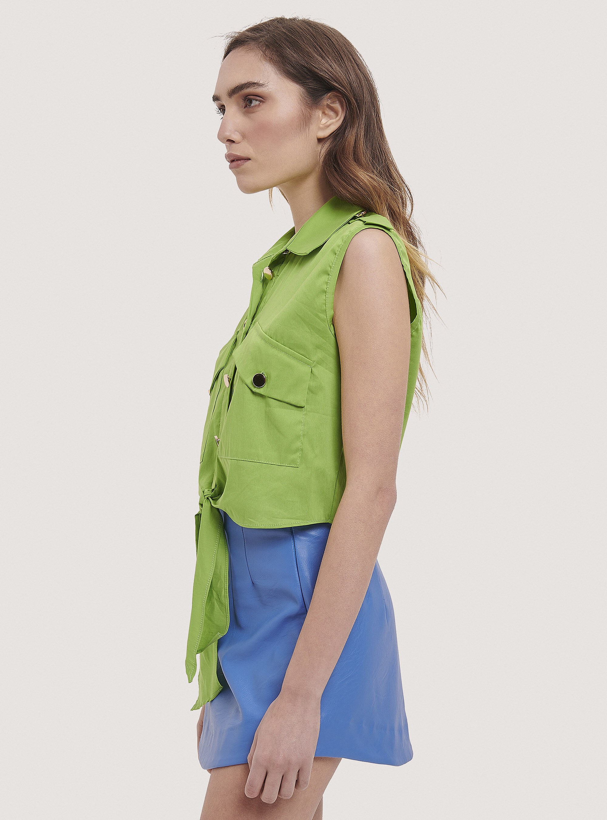 Camisa sin mangas con nudo, C7752 LIME