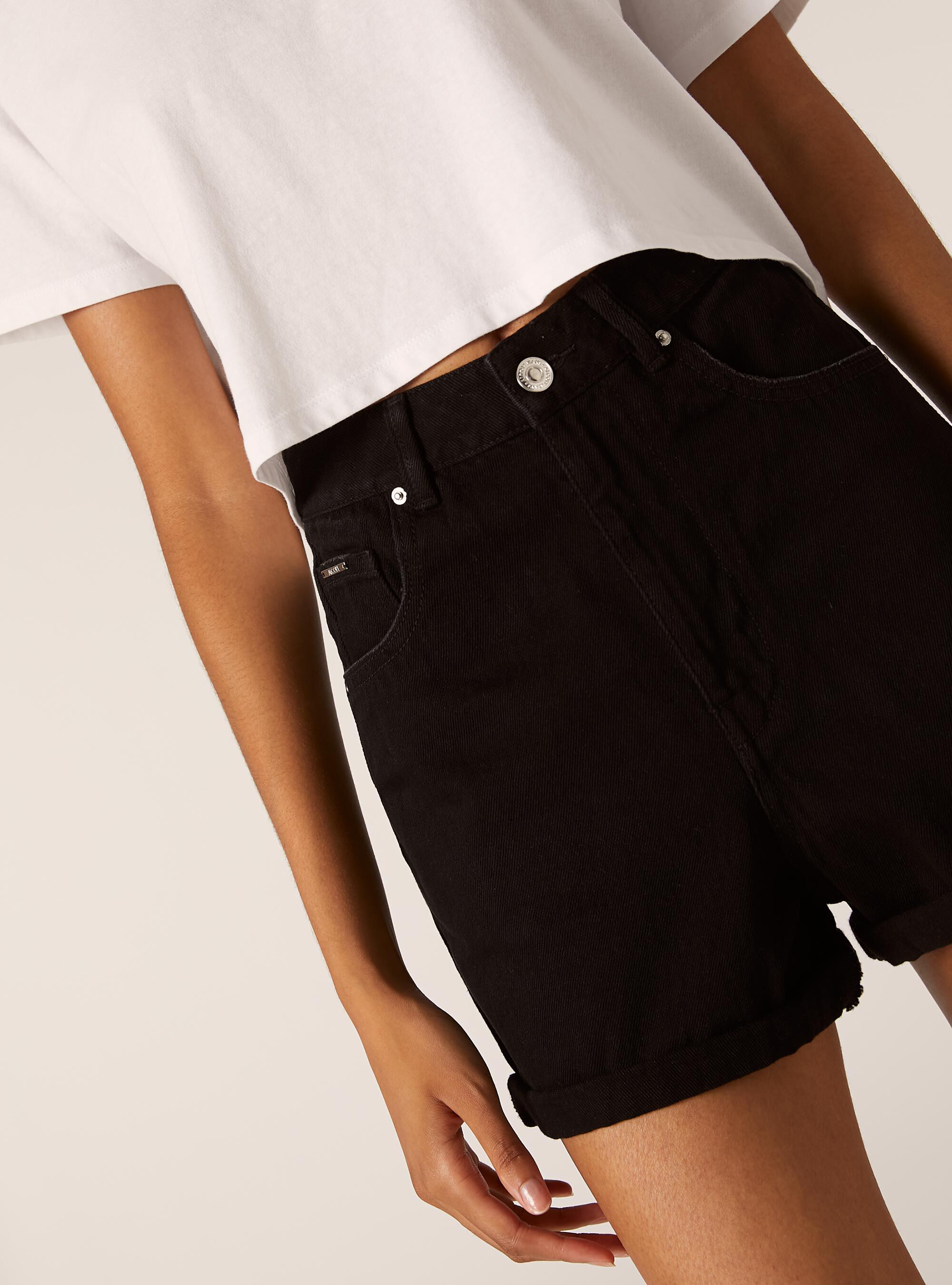 Denim mom fit shorts, D000 BLACK