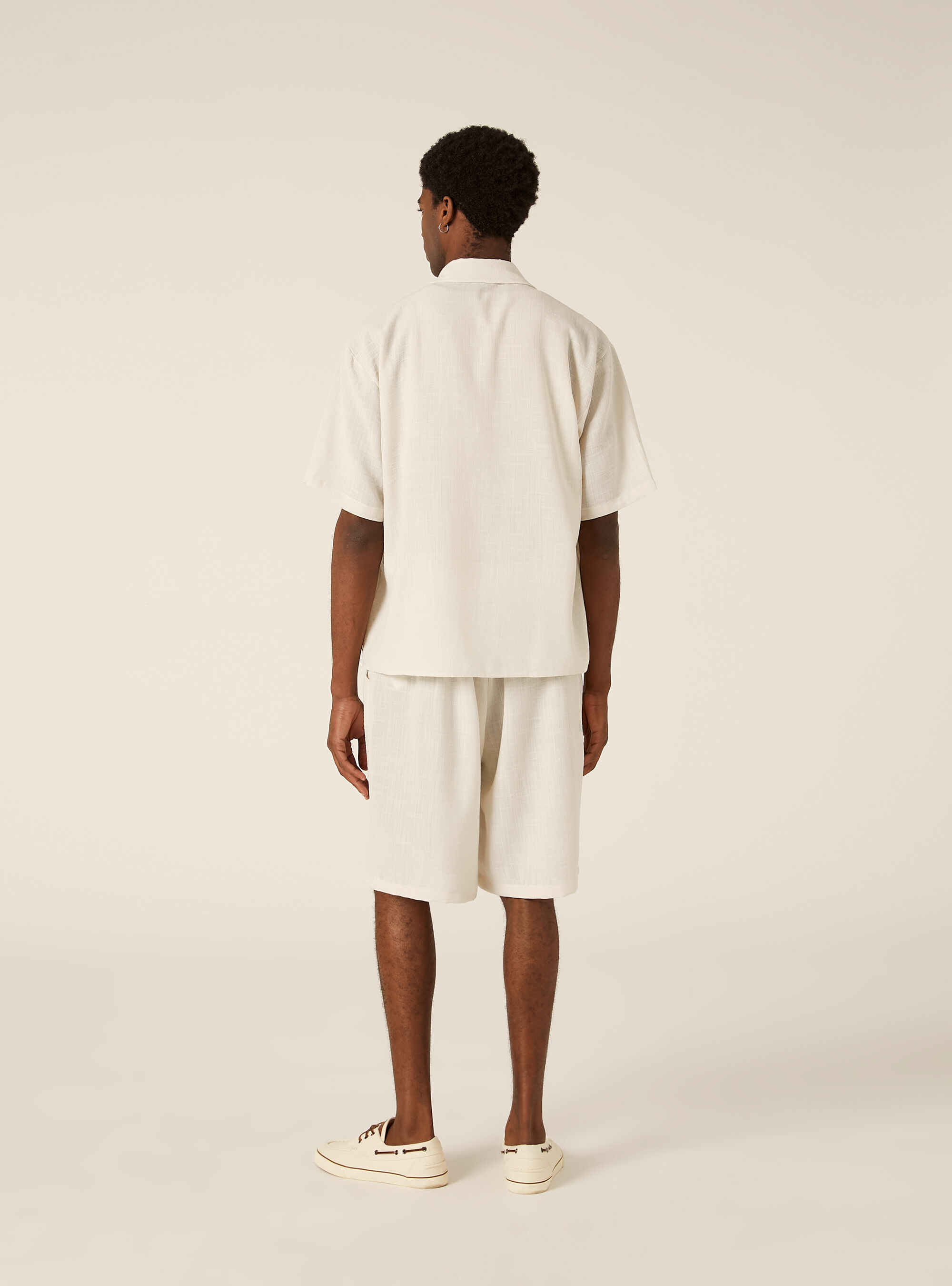 Slub Fabric Short Sleeve Shirt, WH1 OFF WHITE