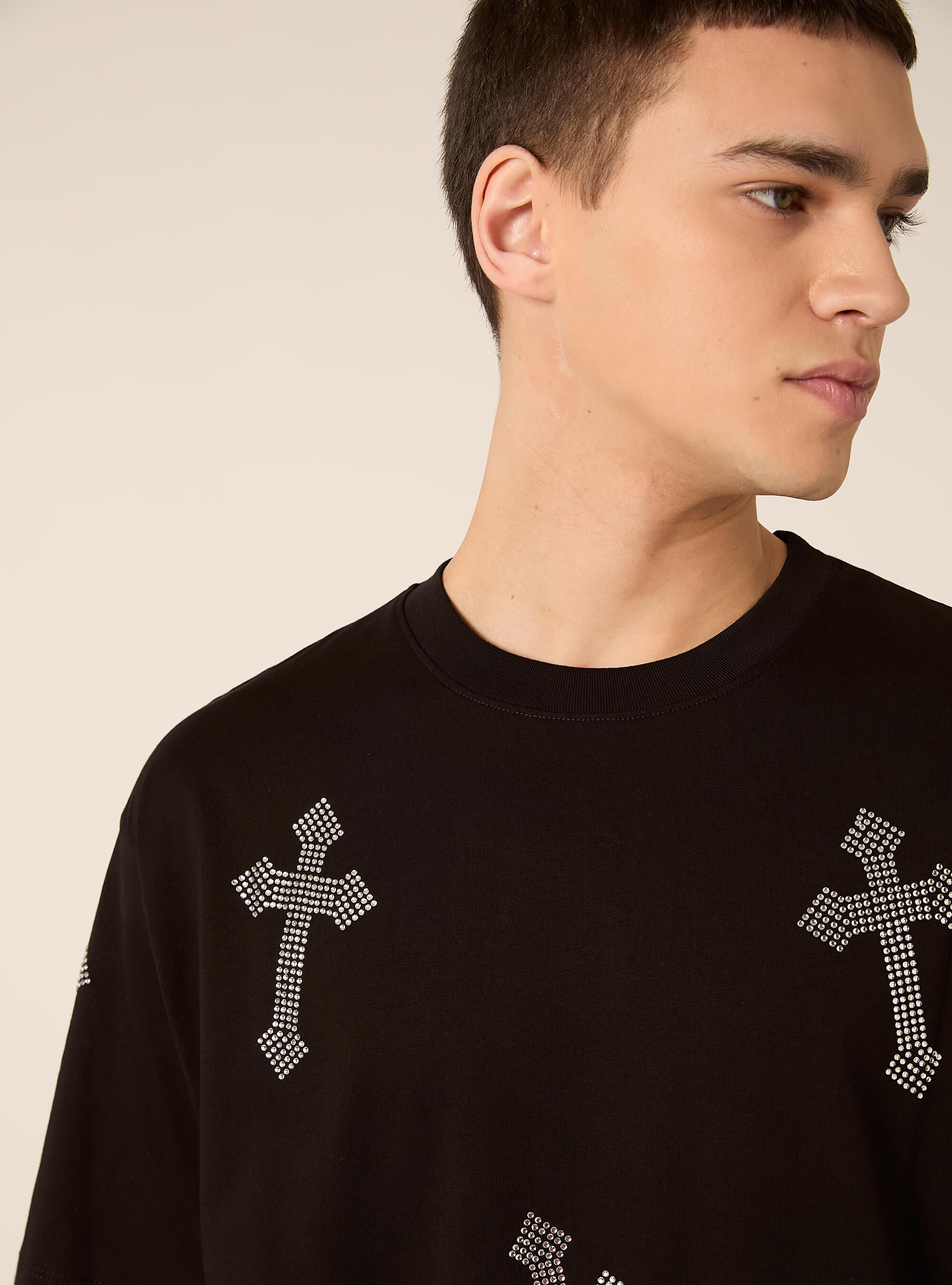 Maglietta boxy fit con strass, BK1 BLACK