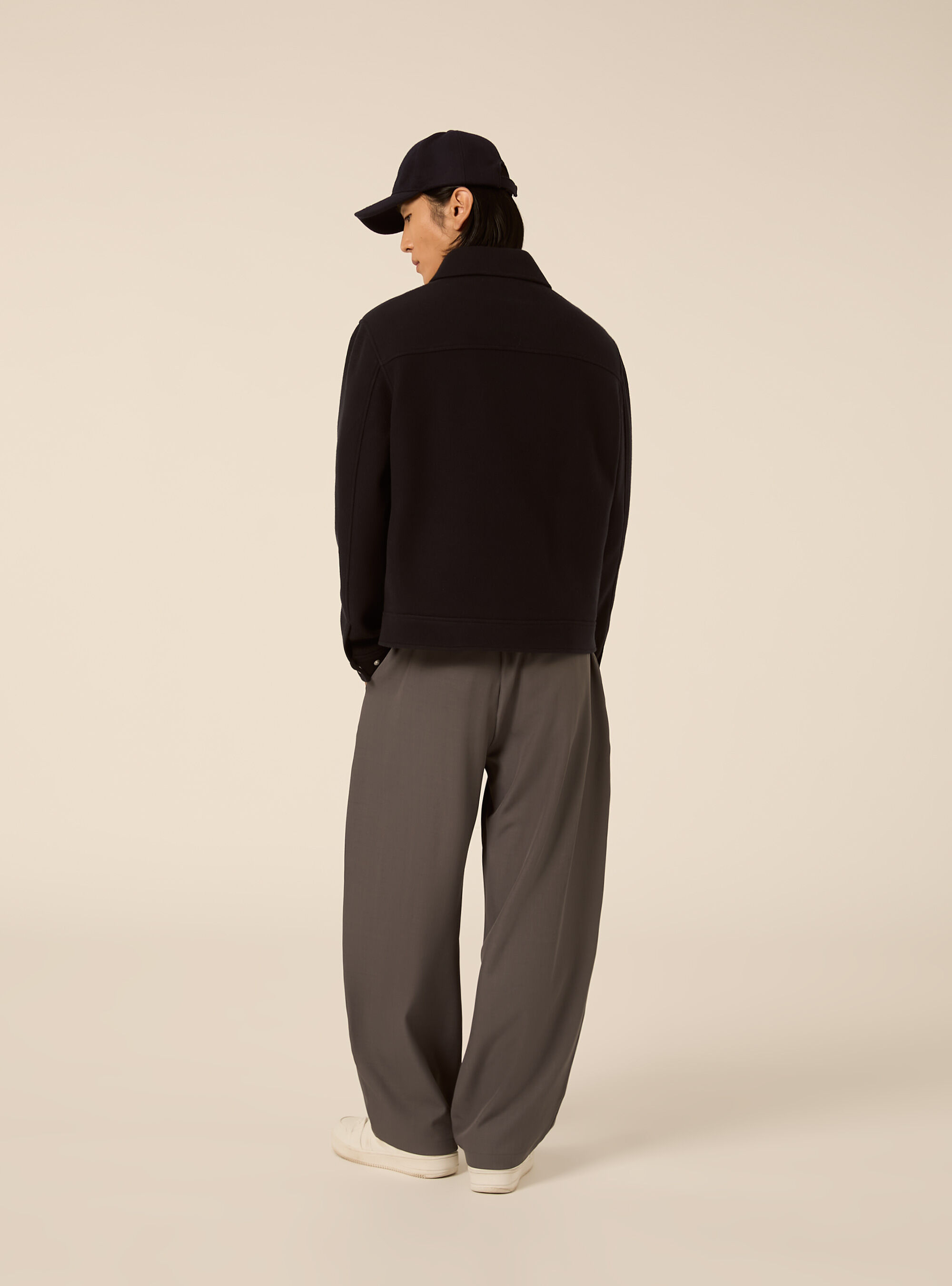 Bomber con colletto e zip frontale in panno, NA1 NAVY DARK