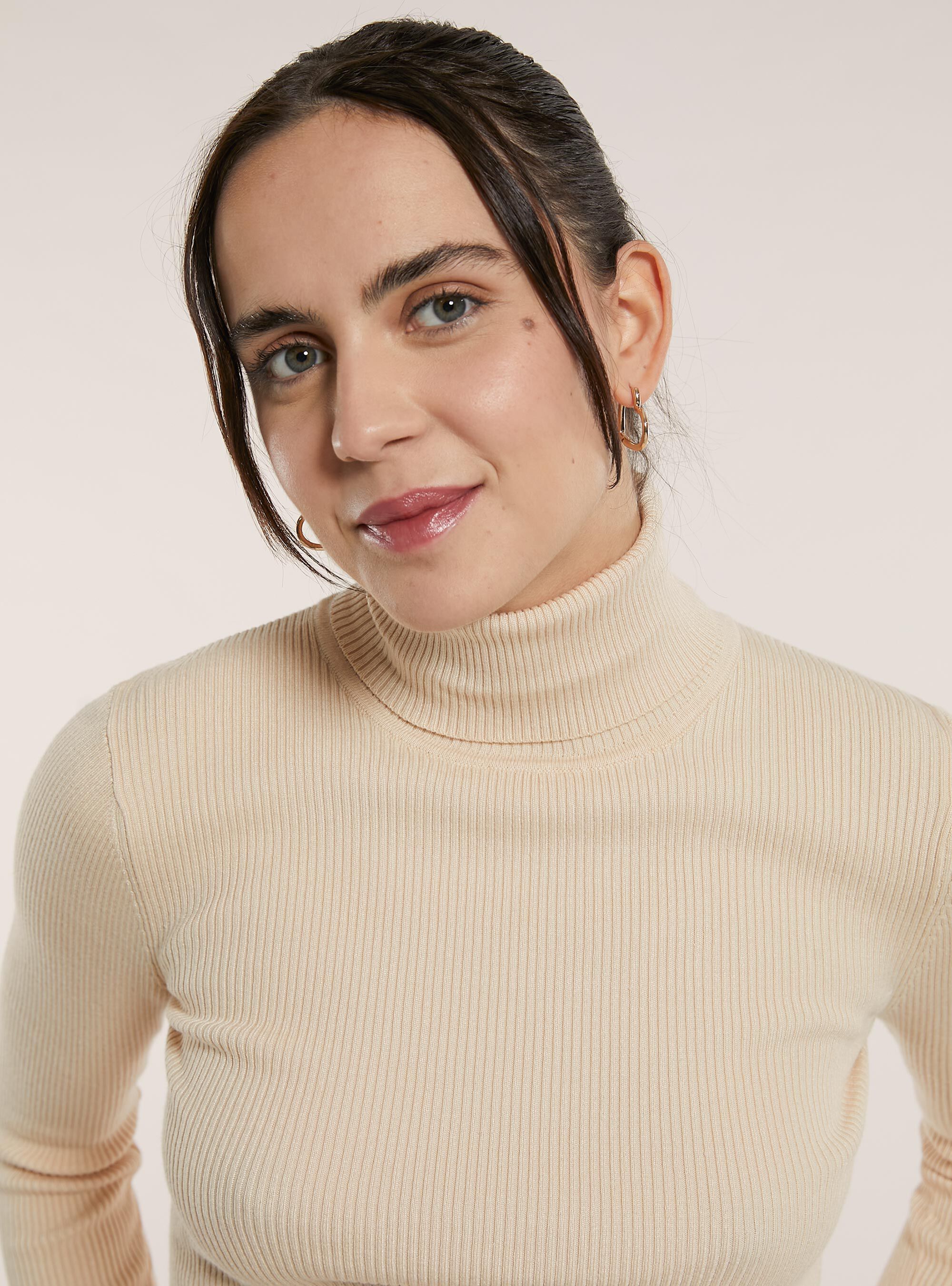 Maglia a collo alto a coste, CR2 CREAM MEDIUM