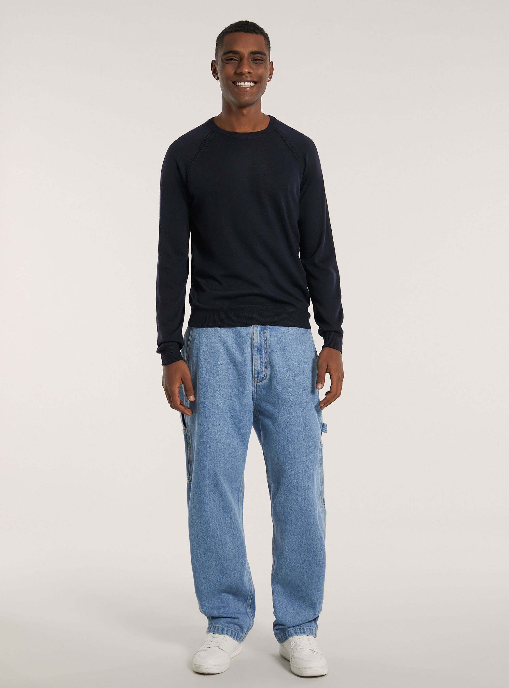 Pullover girocollo misto merino, NA2 NAVY MEDIUM