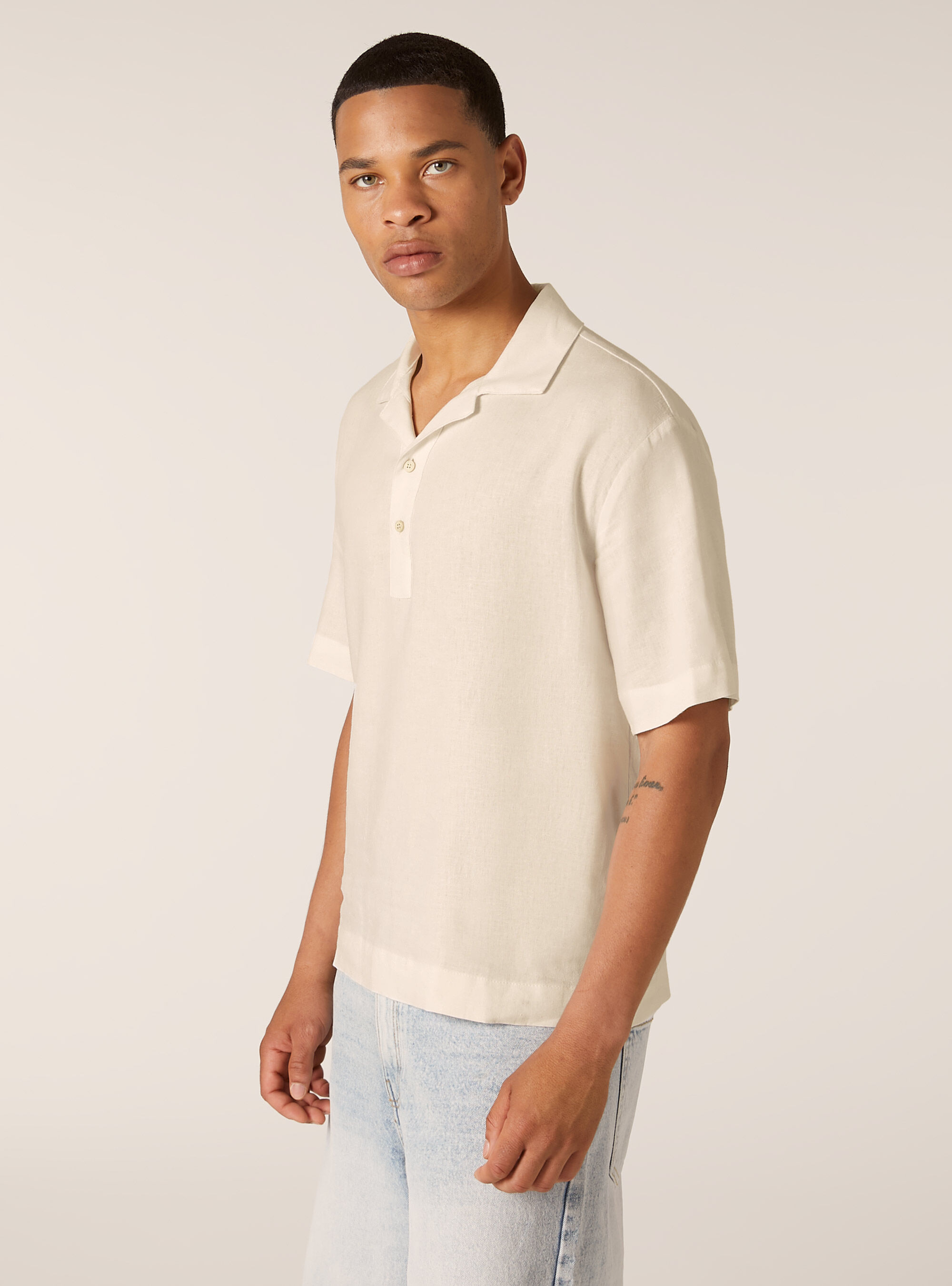 Camisa de manga corta en mezcla de lino, BG2 BEIGE MEDIUM