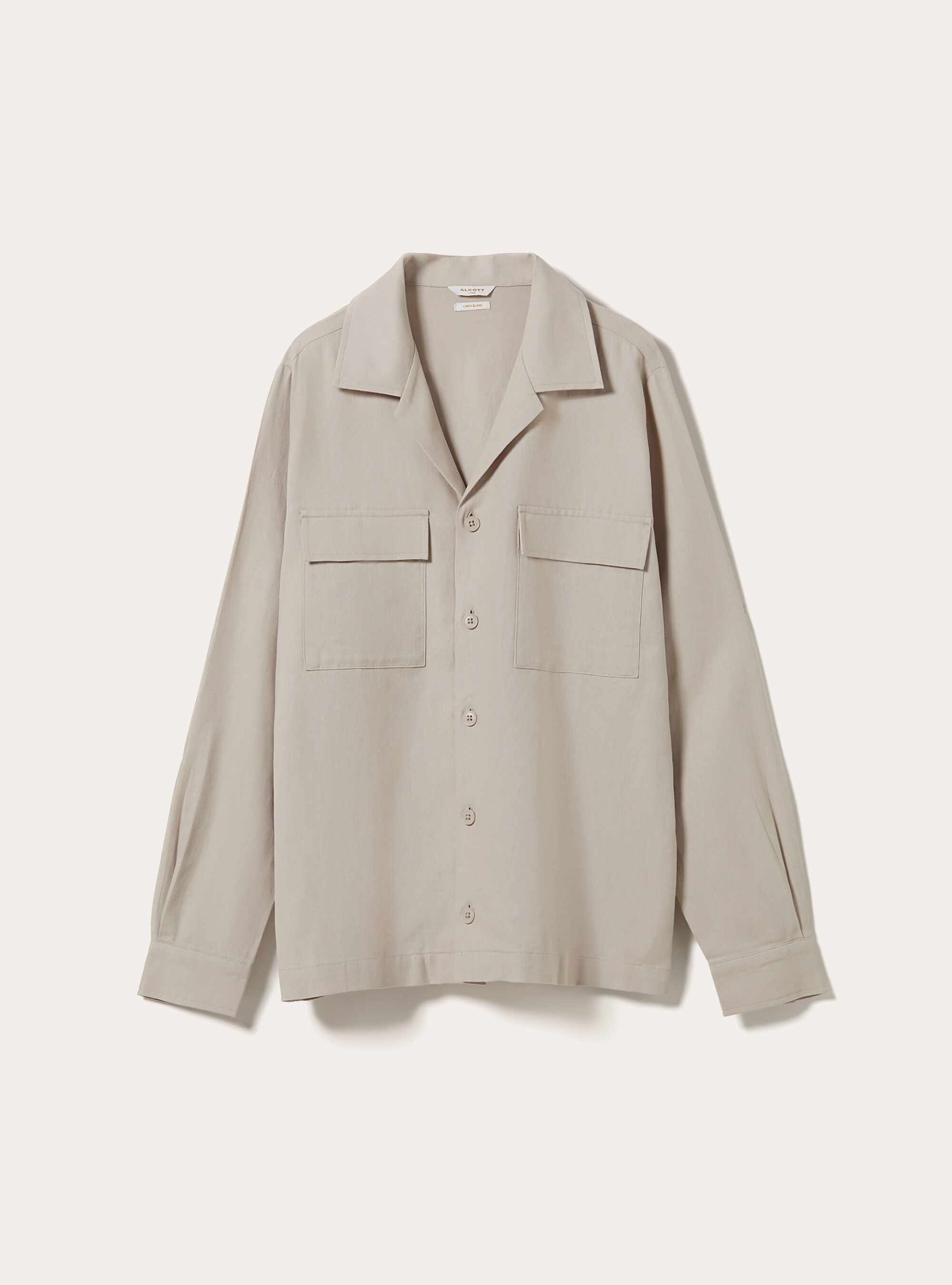 Linen Blend Utility Shirt with Flap Pockets, BG2 BEIGE MEDIUM