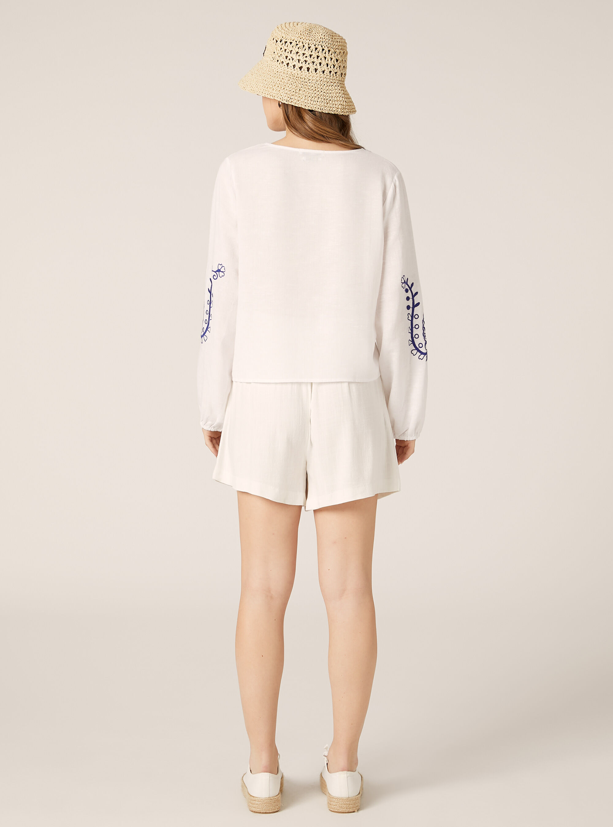 売れ筋商品|||アンクライン カットソー トップス レディース Women's Linen Blend Drop-Shoulder Button-Back Blouse Santorini Blue/bright White Zeagoo Womens Blouses Button-Down Shirts Long Sleeve Tops