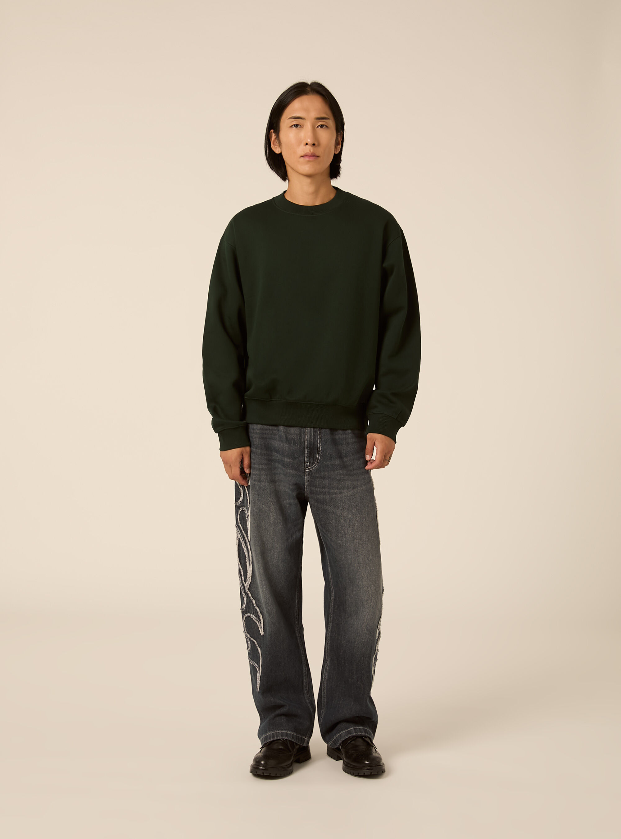 Basic boxy fit crewneck sweatshirt, GN1 GREEN DARK