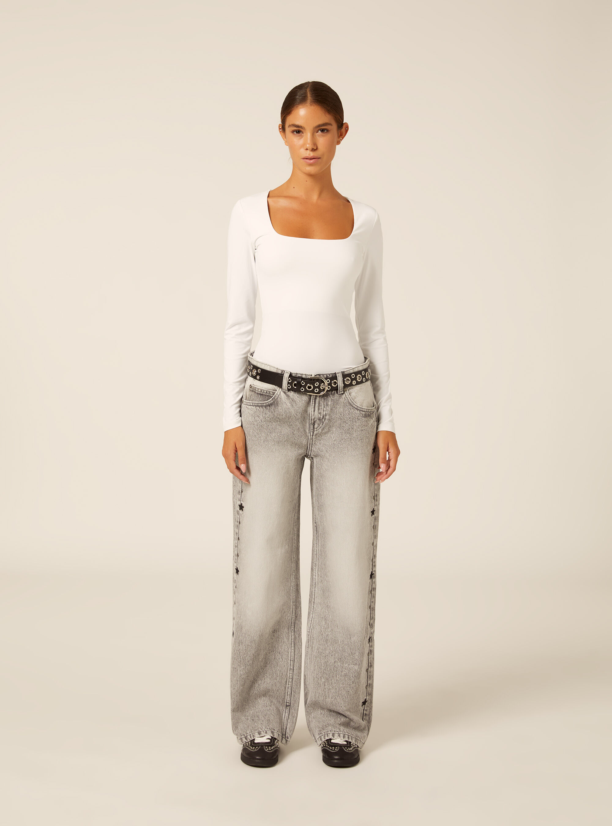 Wide leg baggy jeans mit seitlichen nieten, D00G GREY