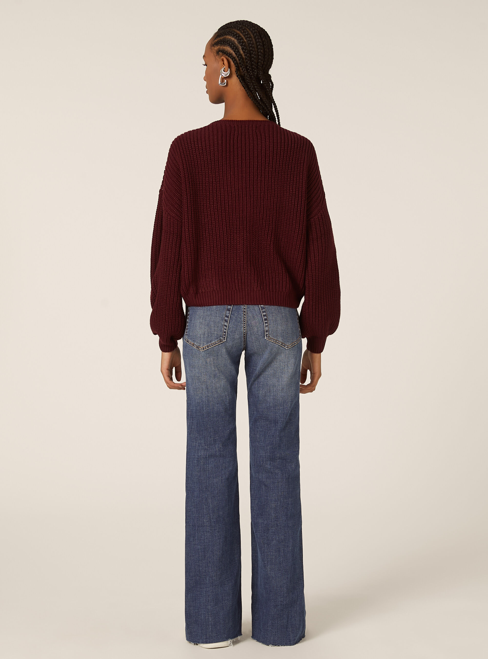 Strickjacke mit V-Ausschnitt, BO1 BORDEAUX DARK