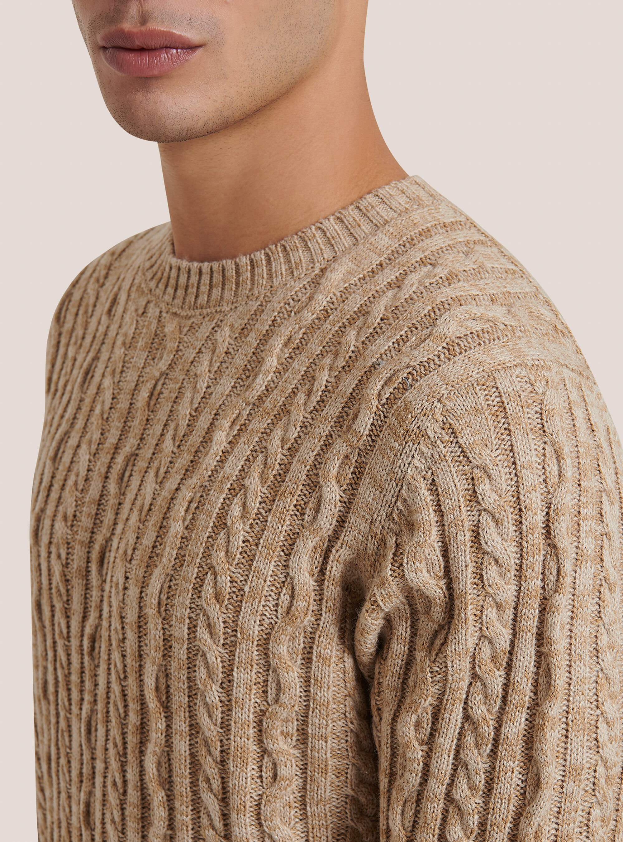 Crew-neck pullover with braids, C0540 BEIGE/C562 SAND