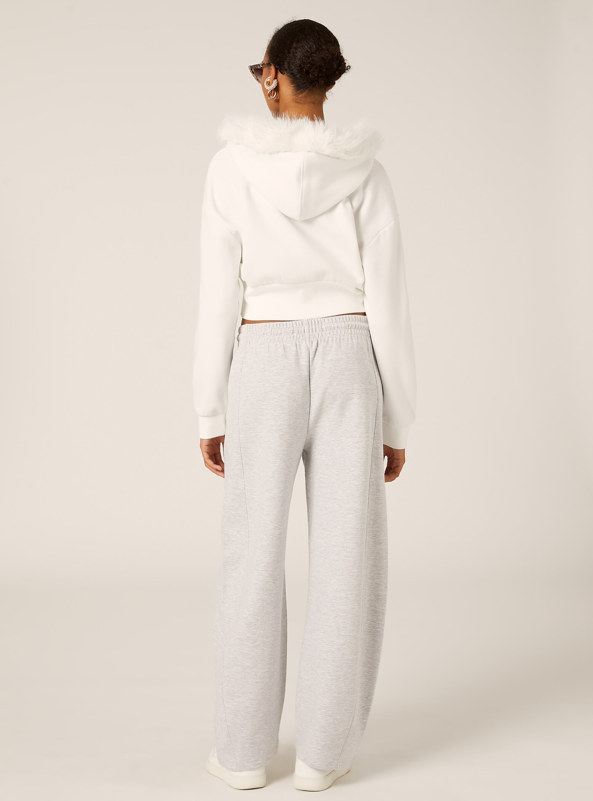 Cropped hoodie with fur trim, WH1 OFF WHITE