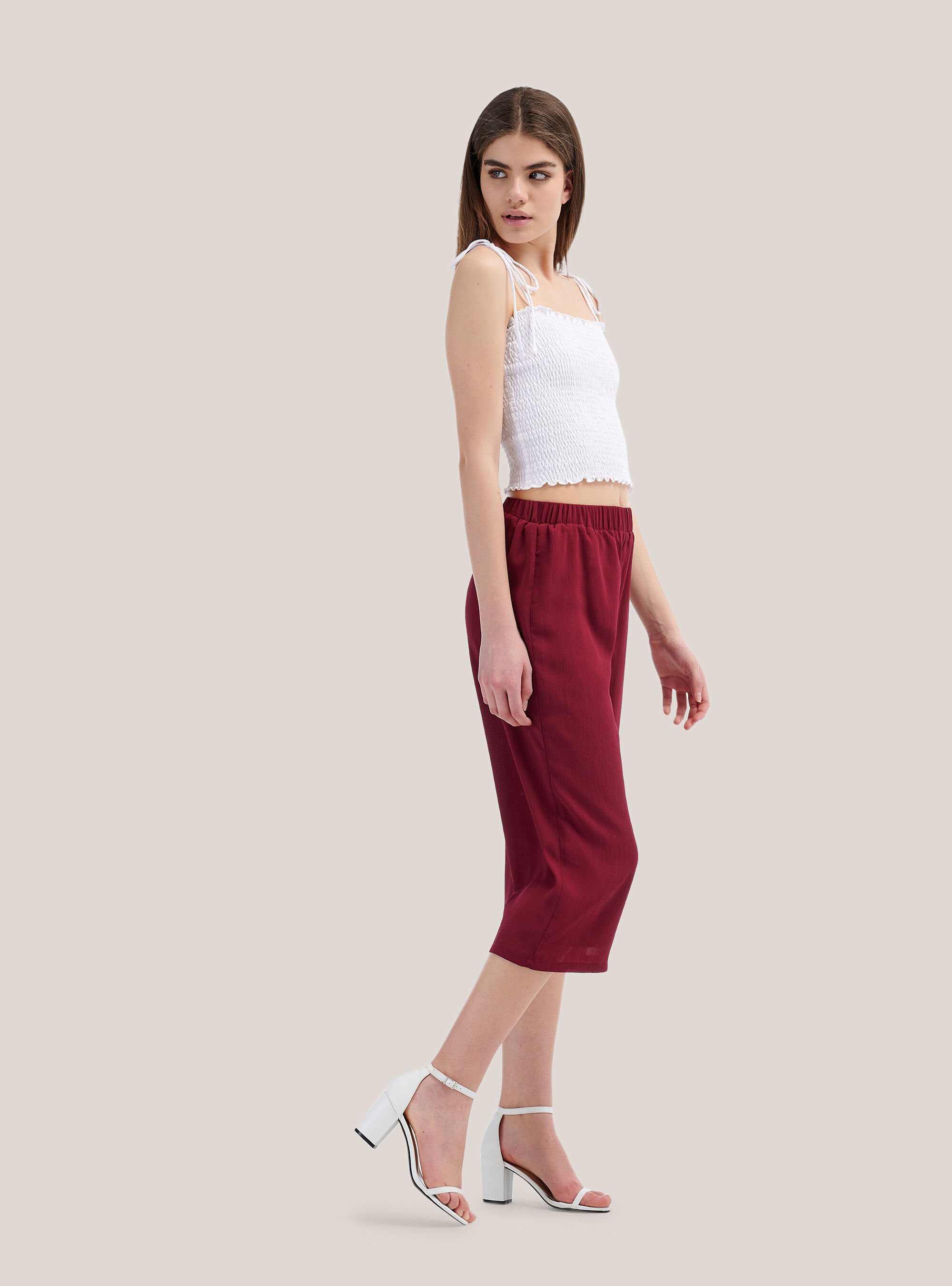 Pantalon culotte coupe large confort, C0310 BORDEAUX