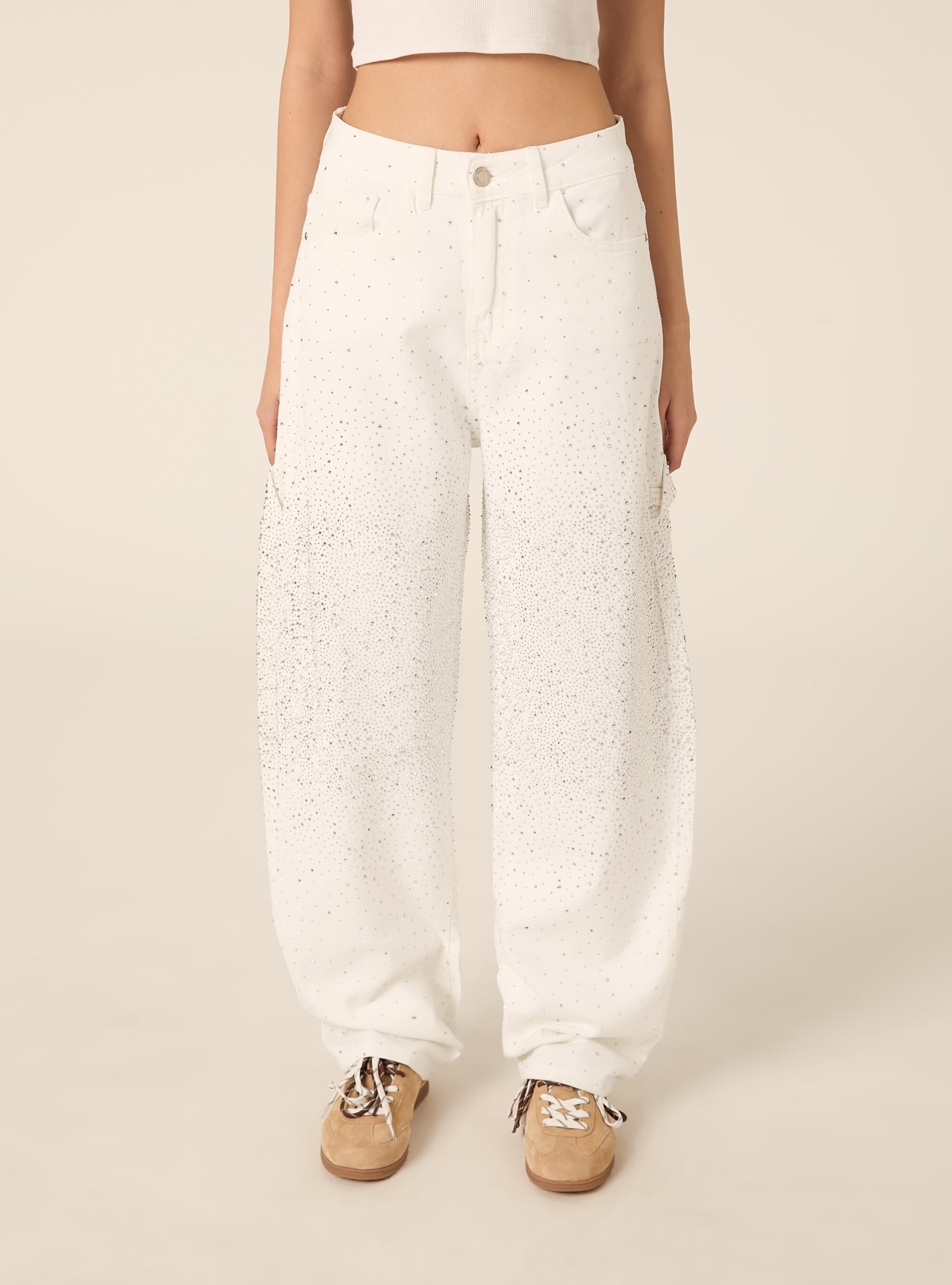 Baggy carpenter jeans colorato con strass