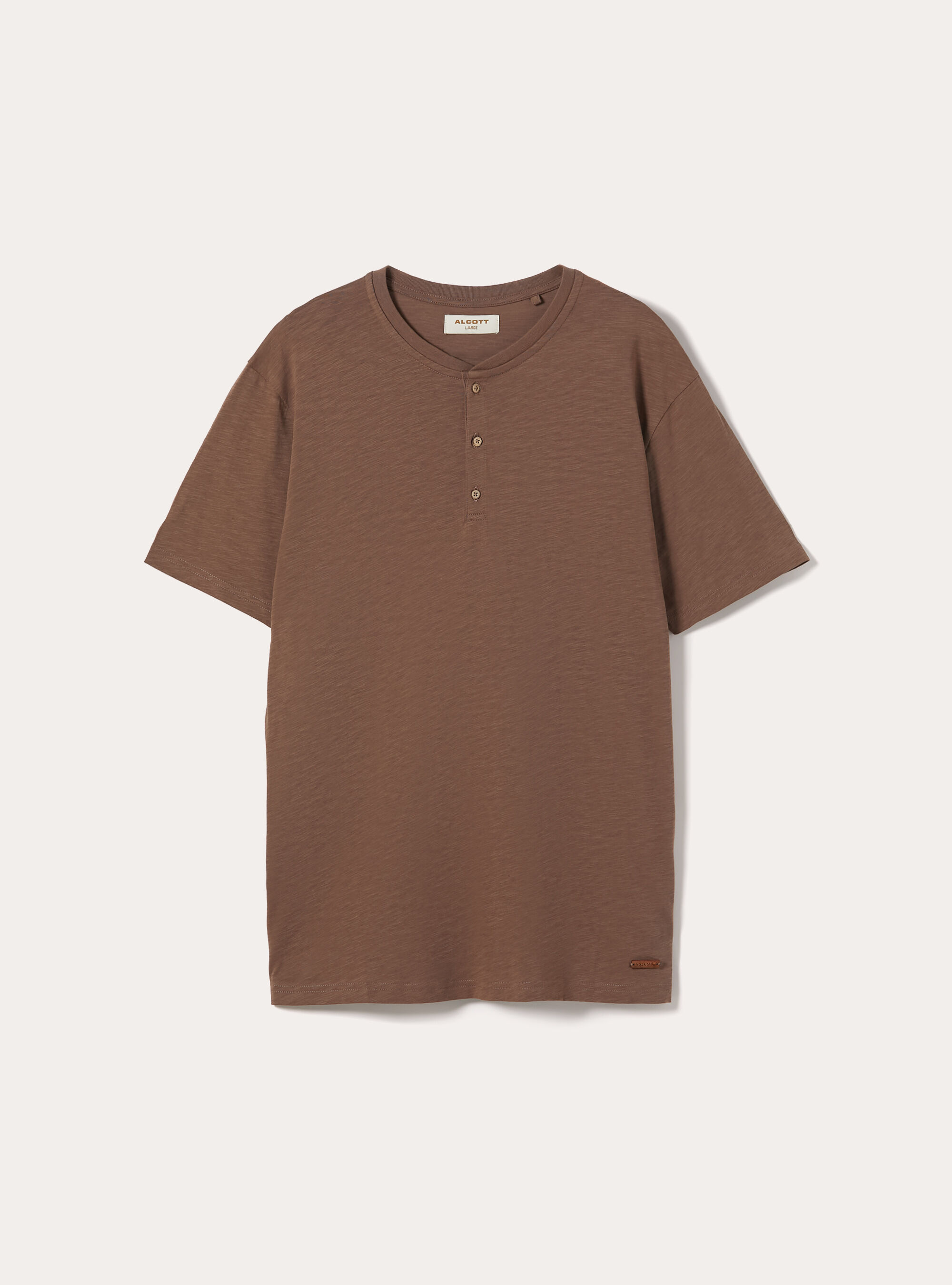 Cotton Henley T-Shirt, BR2 BROWN MEDIUM