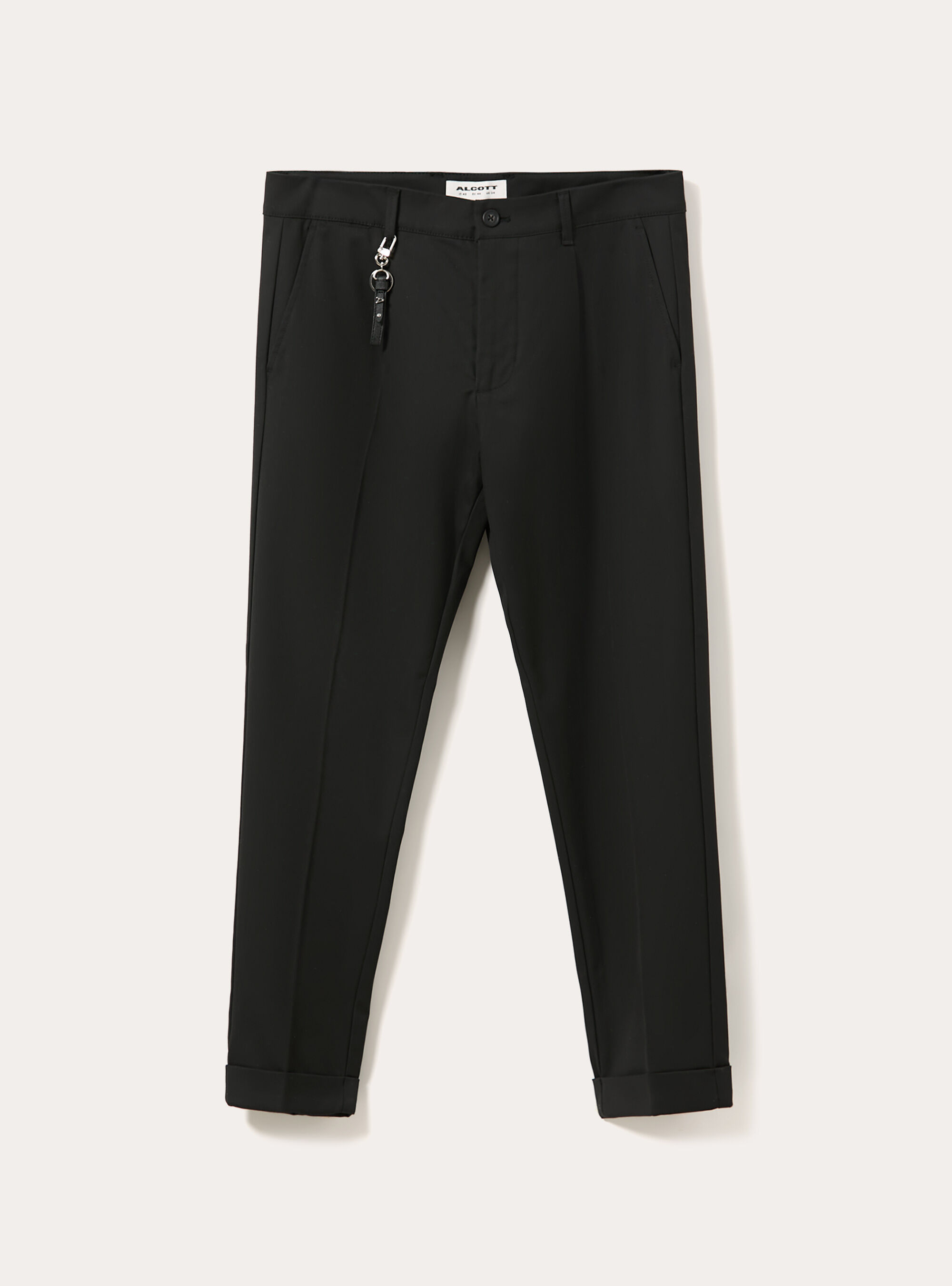 Stoffhose mit bundfalten und anhanger detail, BK1 BLACK