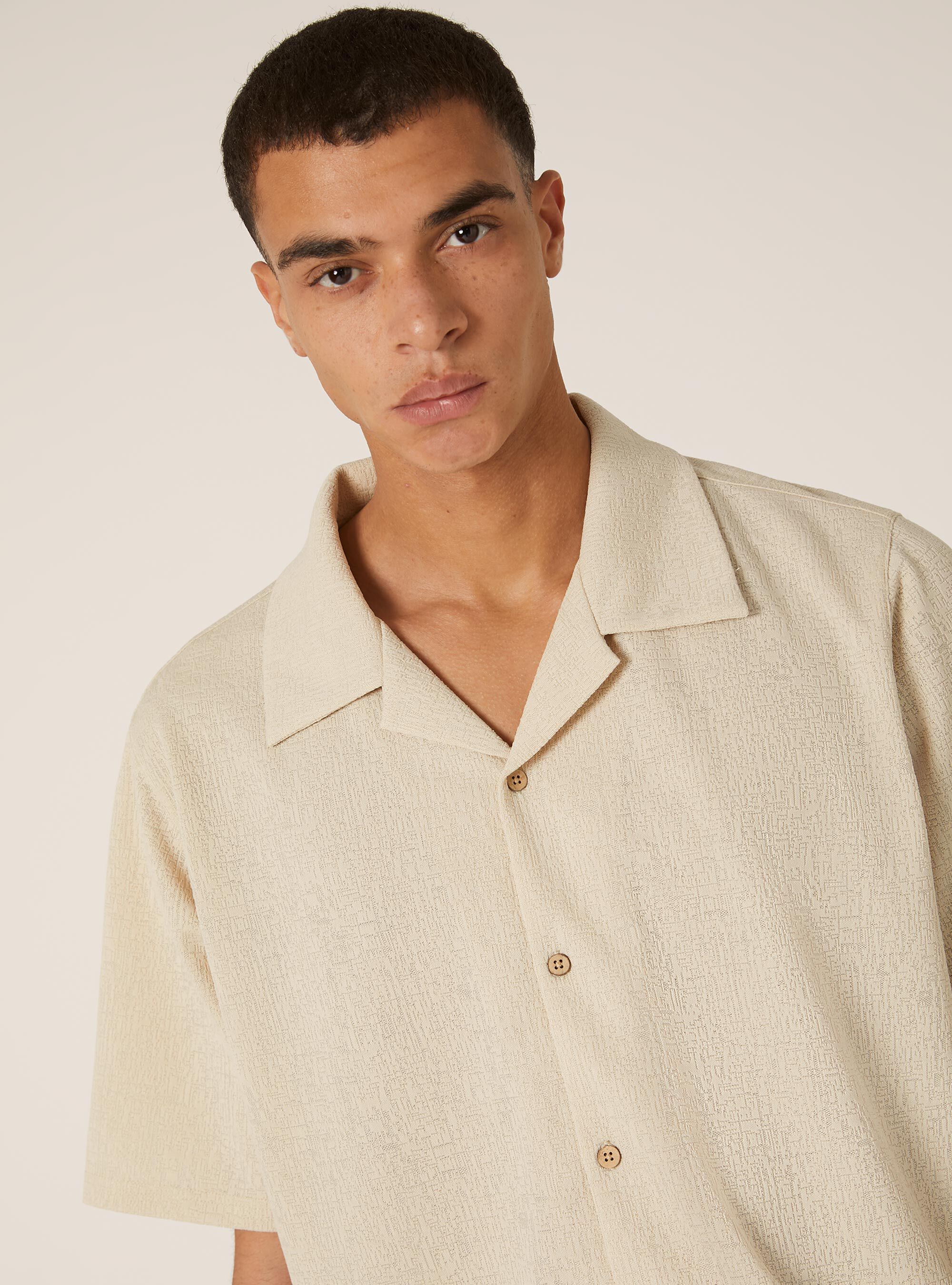 Textured short-sleeved shirt, CR3 CREAM LIGHT
