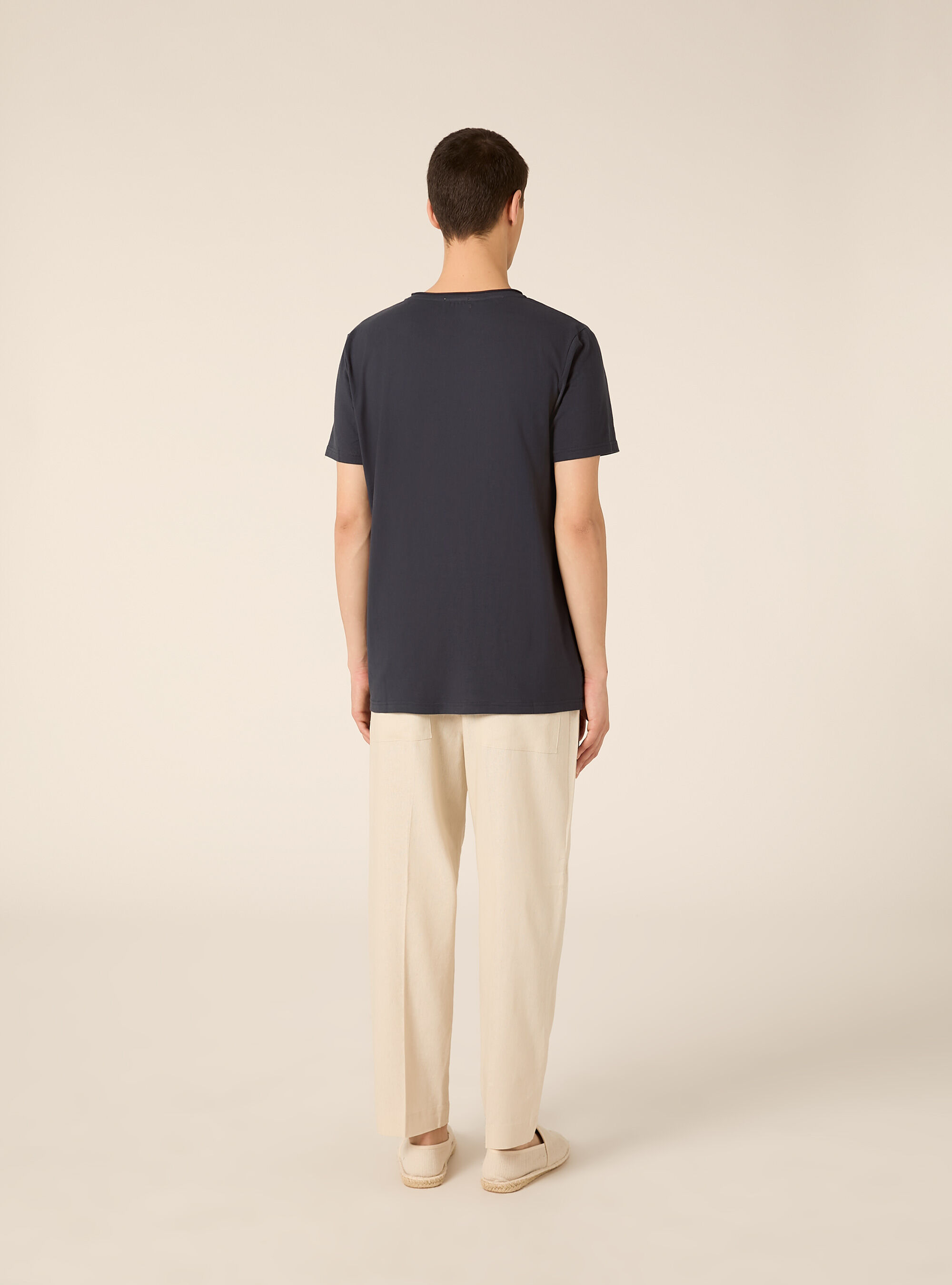 V-neck linen blend T-shirt, NA2 NAVY MEDIUM