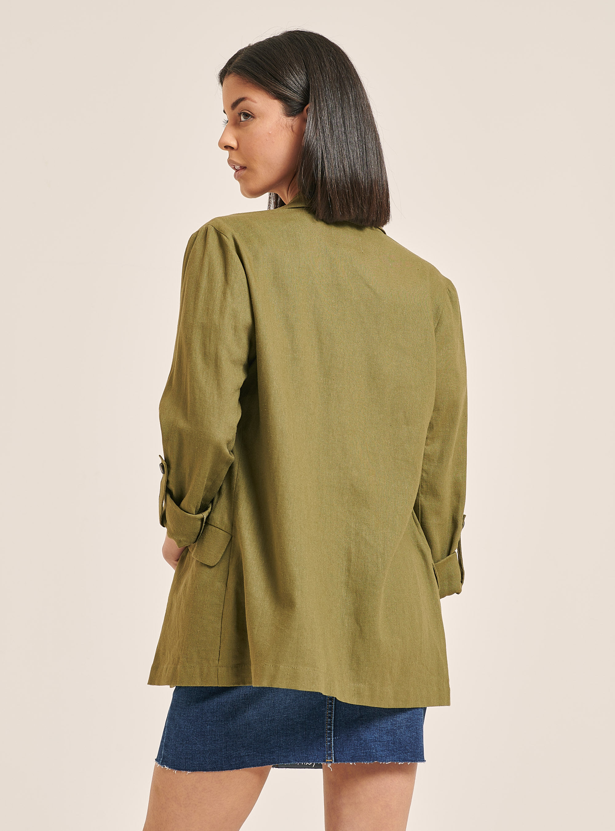 Plain Linen Blend Blazer, C6606 KAKY