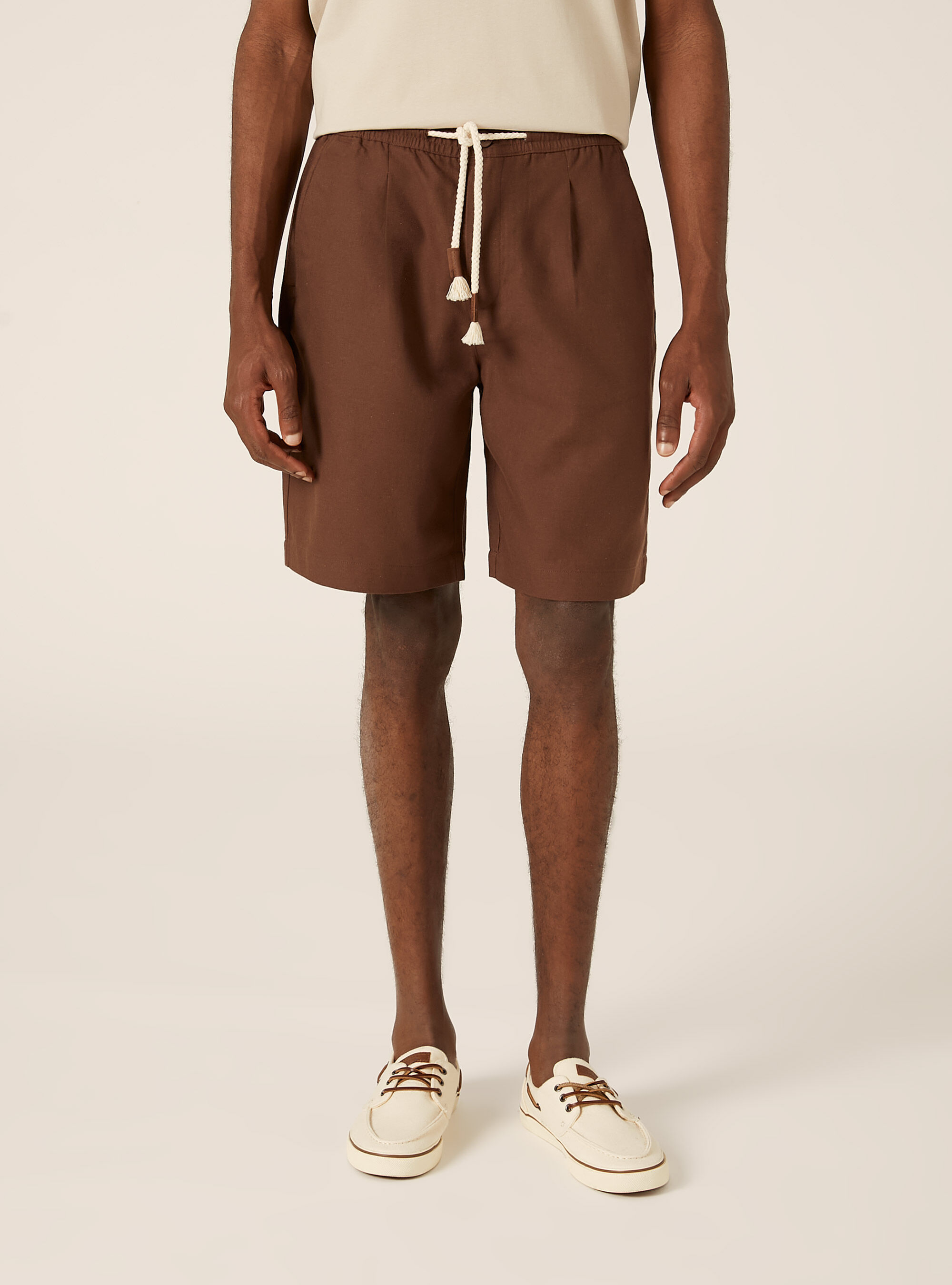 Leinen-Bermudas mit Kordelzug