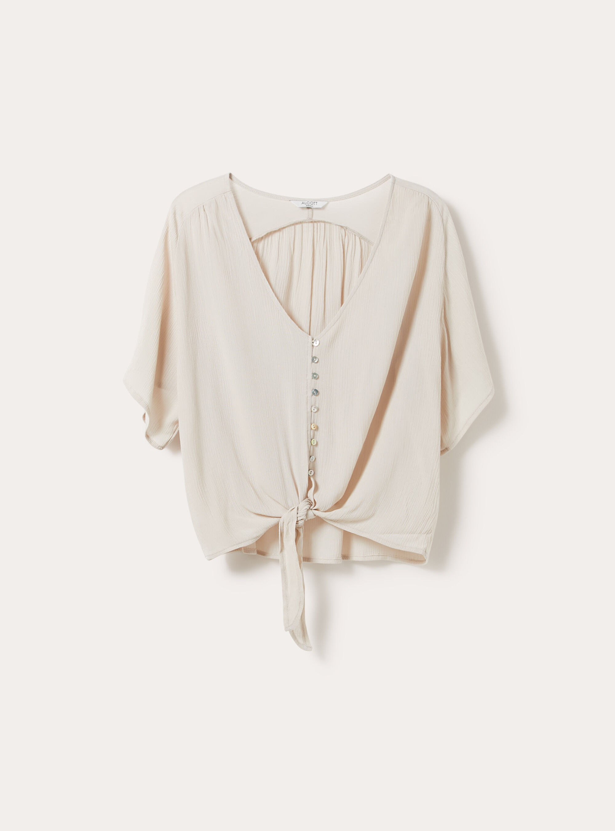 Solid color V-neck shirt with tie-waist, BG3 BEIGE LIGHT