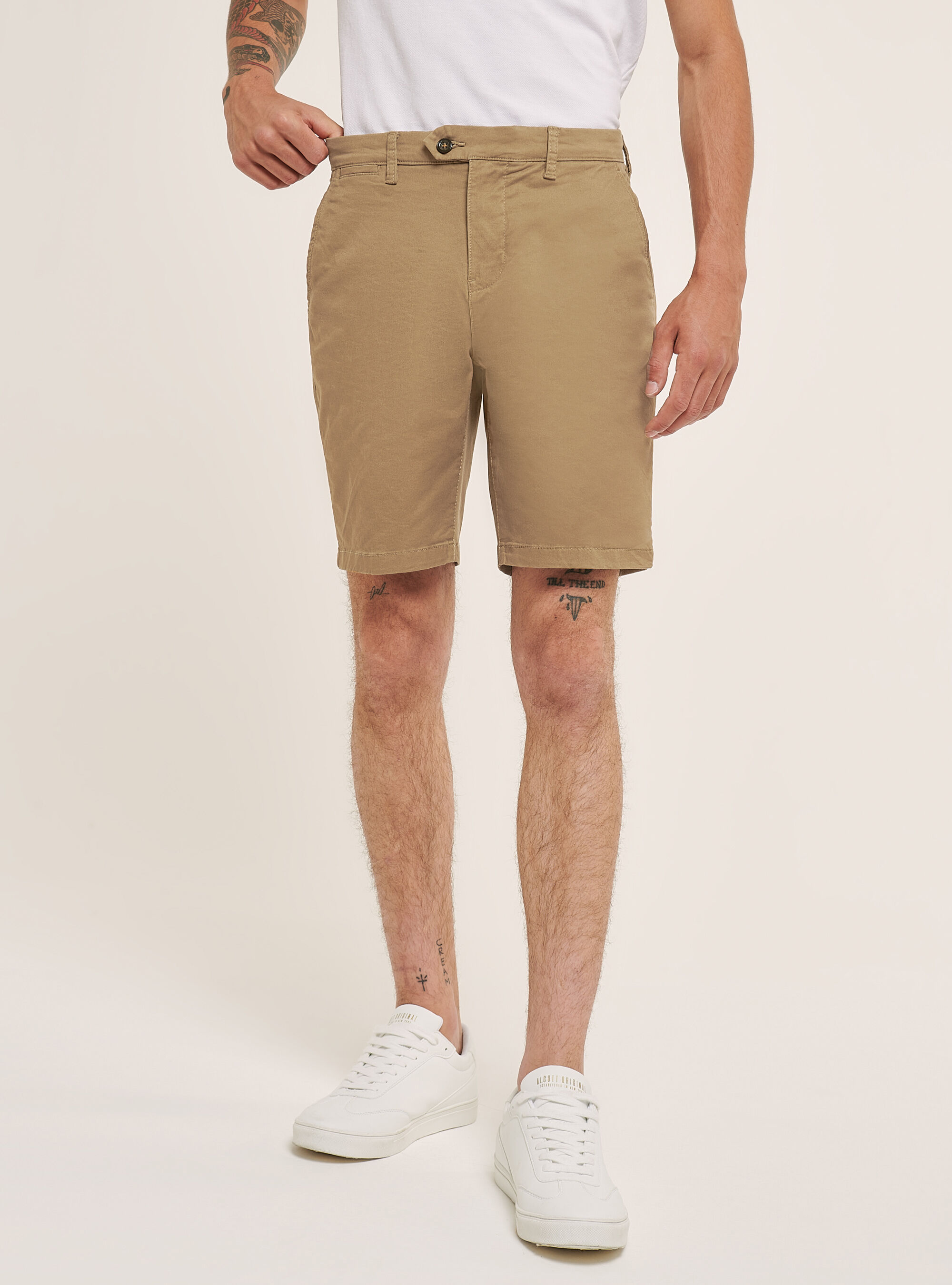 Basic cotton twill stretch bermuda shorts, TB2 TOBACCO MEDIUM