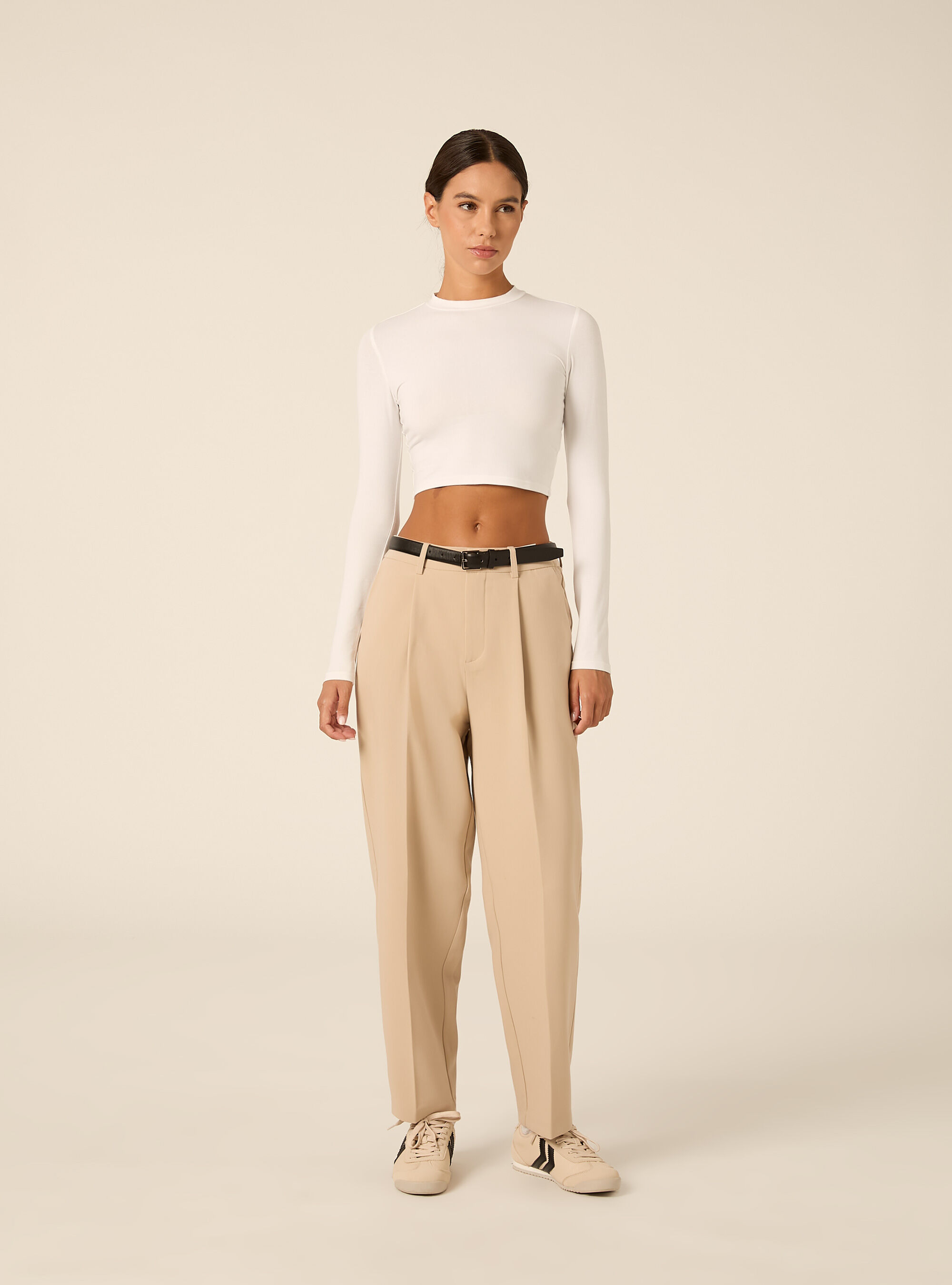Pantalon de costume fusele avec pinces et ceinture, BG2 BEIGE MEDIUM