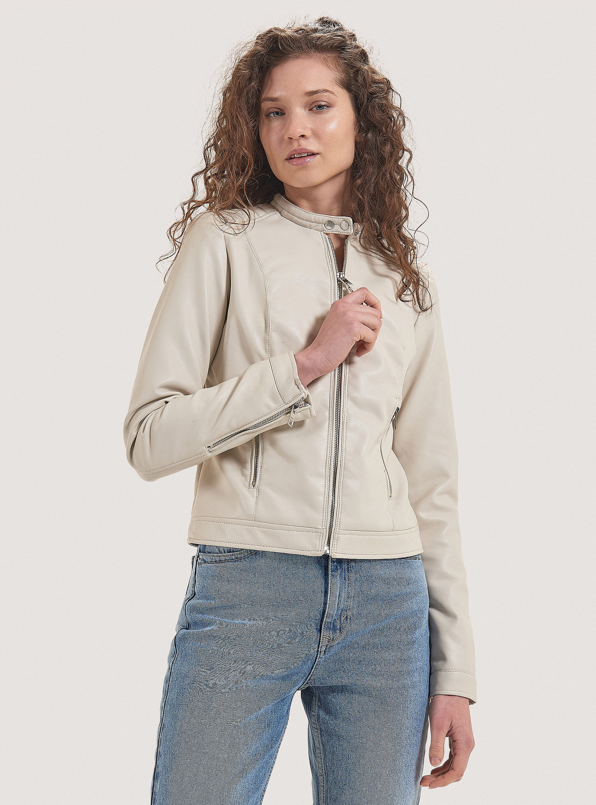 Faux leather jacket, WHITE