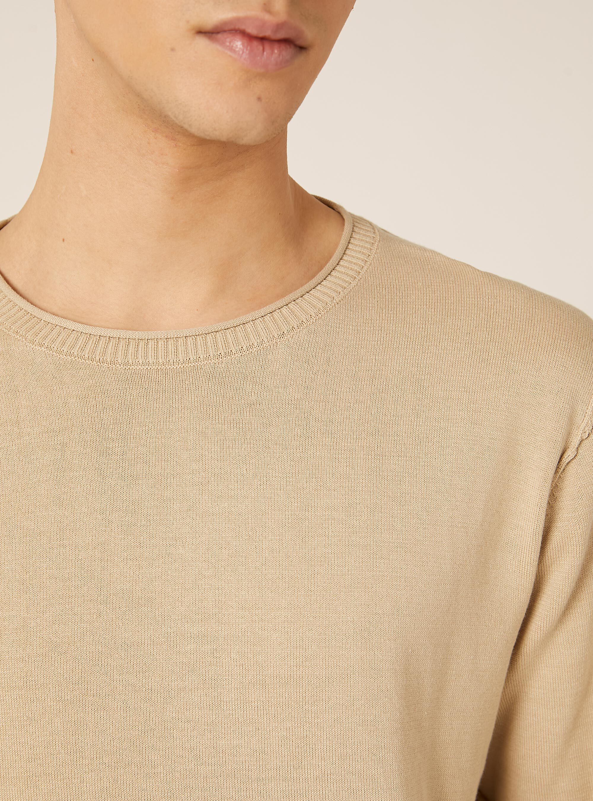 Pullover girocollo in cotone, BG3 BEIGE LIGHT