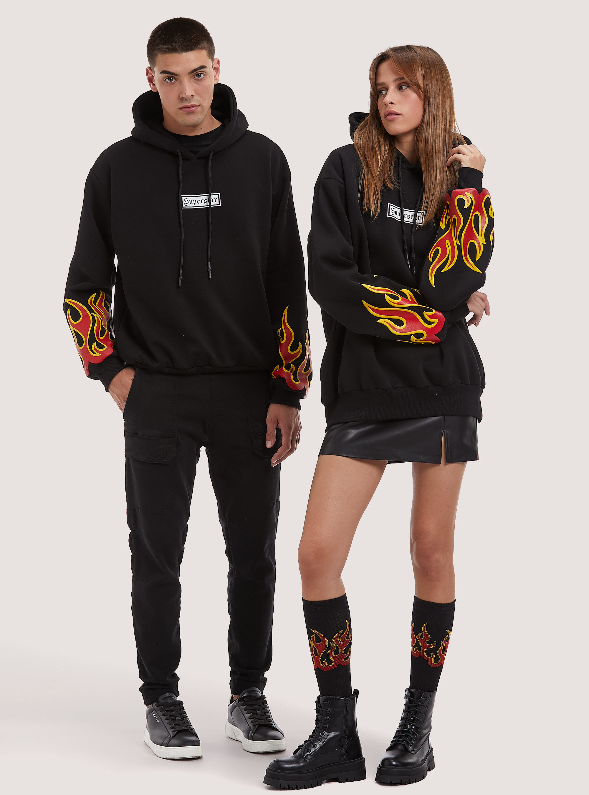 Flames Collection unisex socks, BK1 BLACK