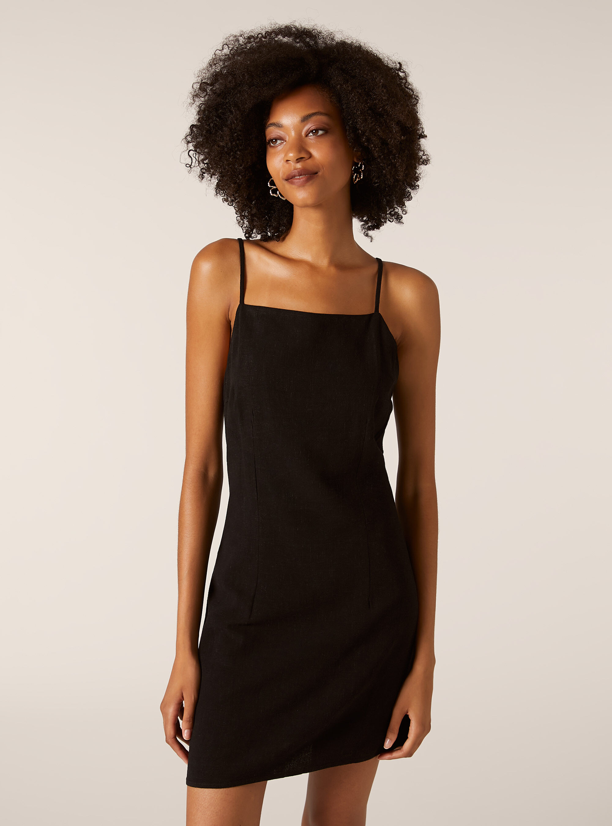 Robe en lin m&eacute;lang&eacute; avec encolure licou, BK1 BLACK