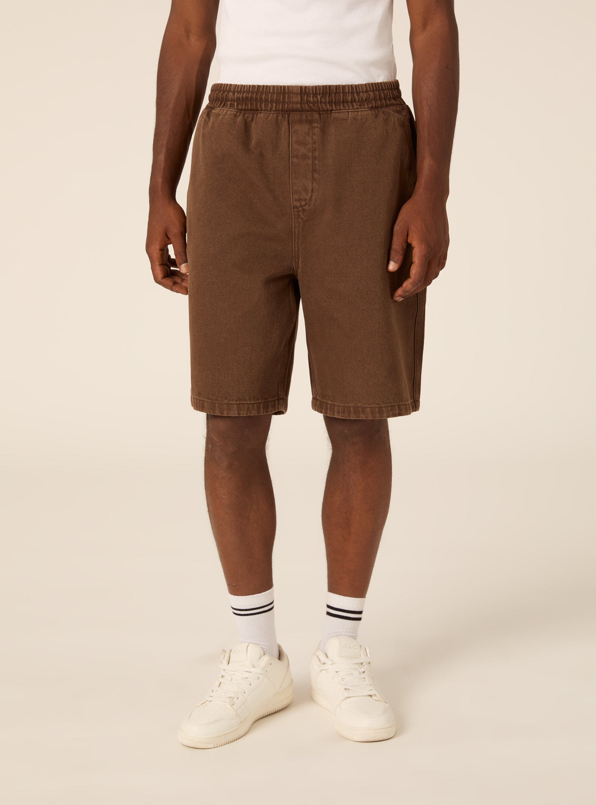 Bermuda carpenter con elastico in vita in twill, BR2 BROWN MEDIUM