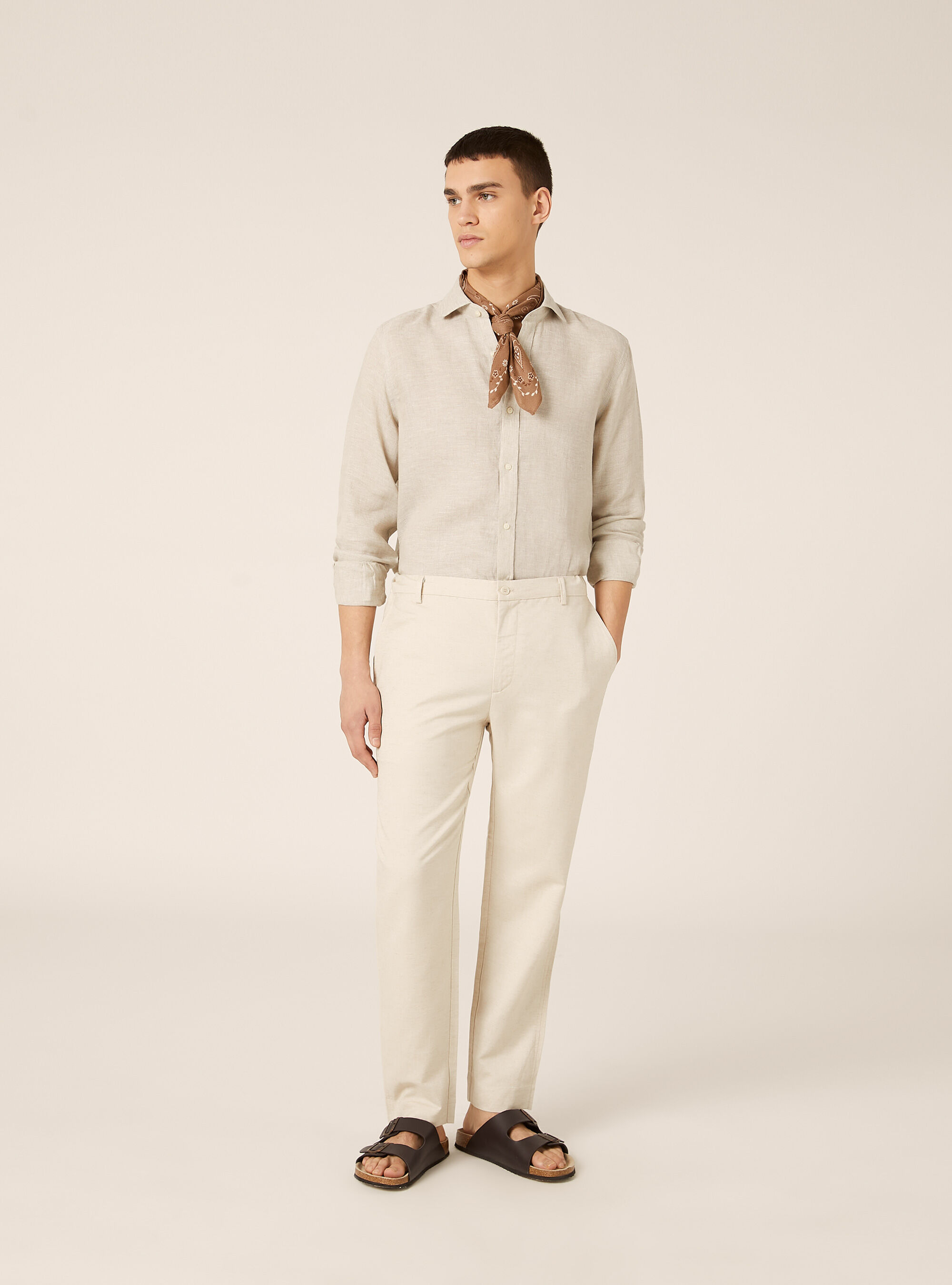 Pantaloni misto lino con coulisse interna, MBG3 BEIGE MEL LIGHT