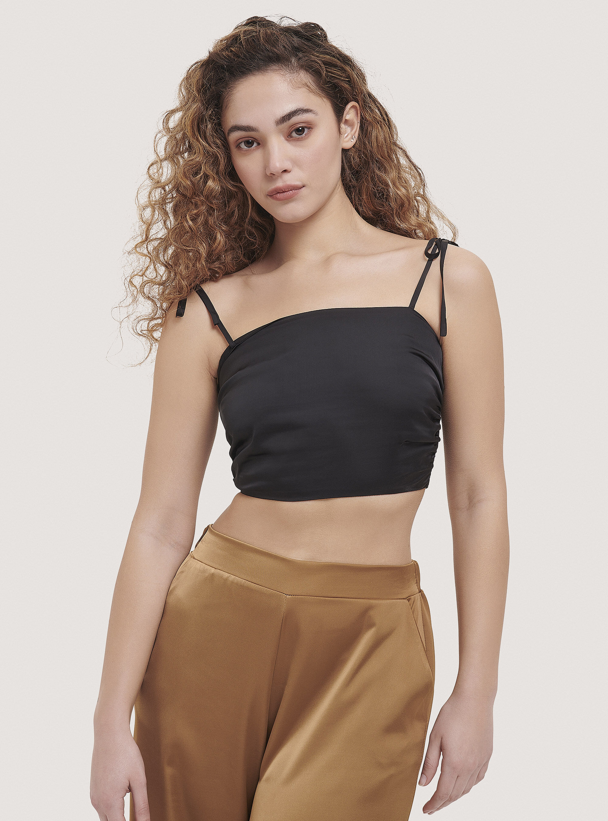 Cropped satin top, BK1 BLACK